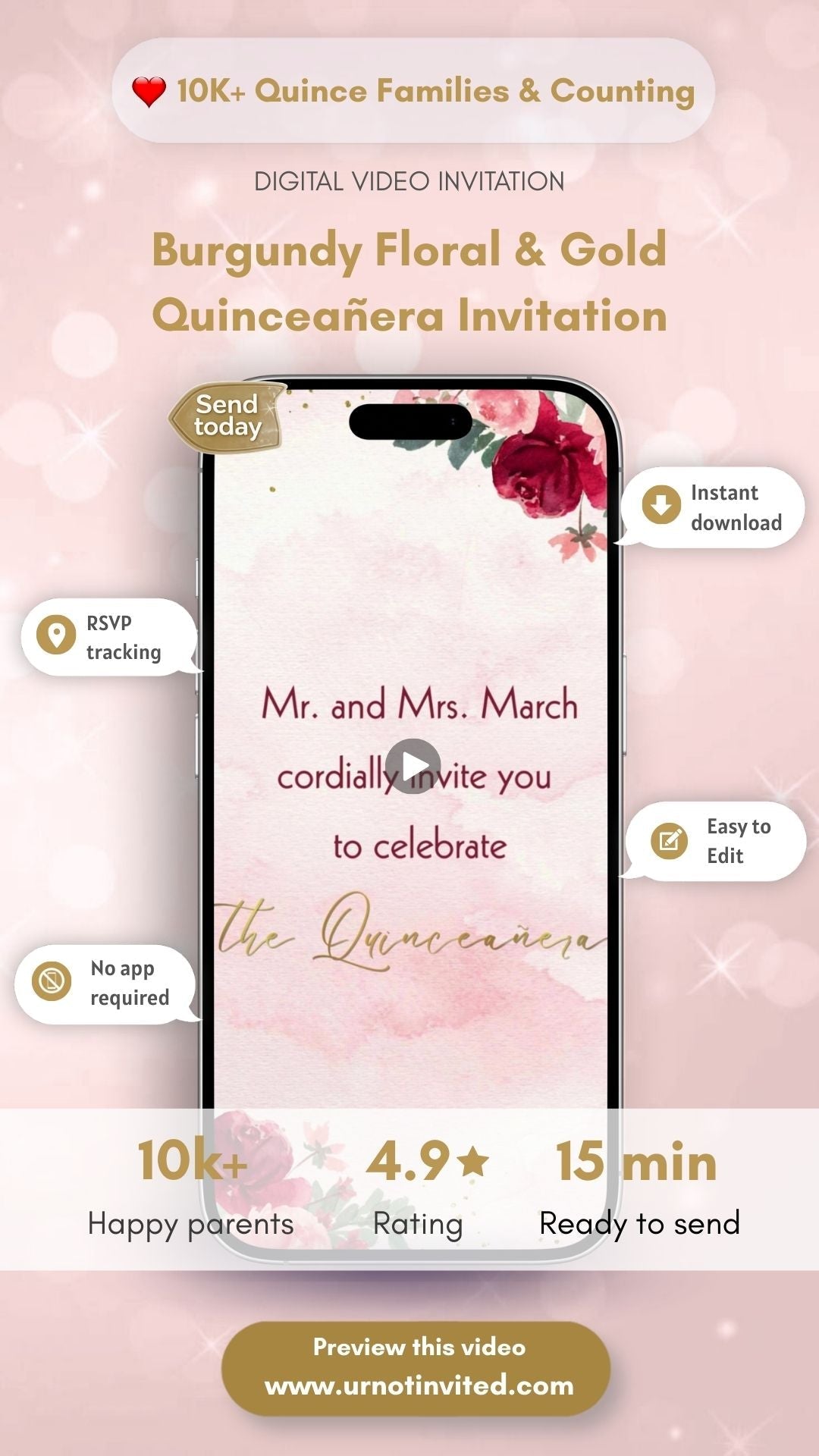 Burgundy Floral Quinceañera Invitation – Elegant Gold Party Invitation, Floral &amp; Gold Quinceañera Theme Invite | Canva Template | Instant Download - urnotinvitedQuinceañera invitationurnotinvitedurnotinvitedINV-1156Video OnlyBurgundy Floral Quinceañera Invitation – Elegant Gold Party Invitation, Floral &amp; Gold Quinceañera Theme Invite | Canva Template | Instant Download