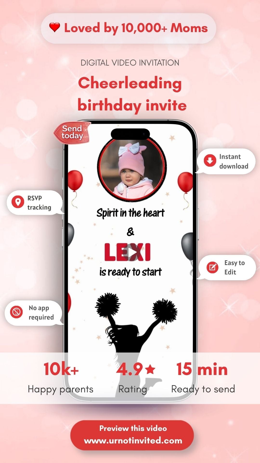 Cheerleading Birthday Video Invitation - Cheerleading Theme Cheer Up Party Digital Invite | Canva Template | Instant Download - urnotinvitedKIds BirthdayurnotinvitedurnotinvitedINV-1293Video OnlyCheerleading Birthday Video Invitation - Cheerleading Theme Cheer Up Party Digital Invite | Canva Template | Instant Download