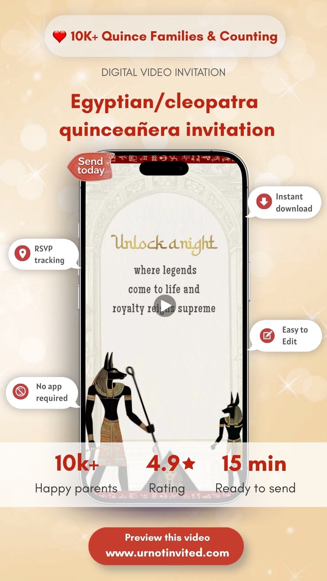 Egyptian Cleopatra Quinceañera Invitation | Gold Royal Princess Sweet 15 Party Invite | Luxury Quinceañera Canva Template | Instant Download - urnotinvitedQuinceañera invitationurnotinvitedurnotinvitedVideo OnlyEgyptian Cleopatra Quinceañera Invitation | Gold Royal Princess Sweet 15 Party Invite | Luxury Quinceañera Canva Template | Instant Download
