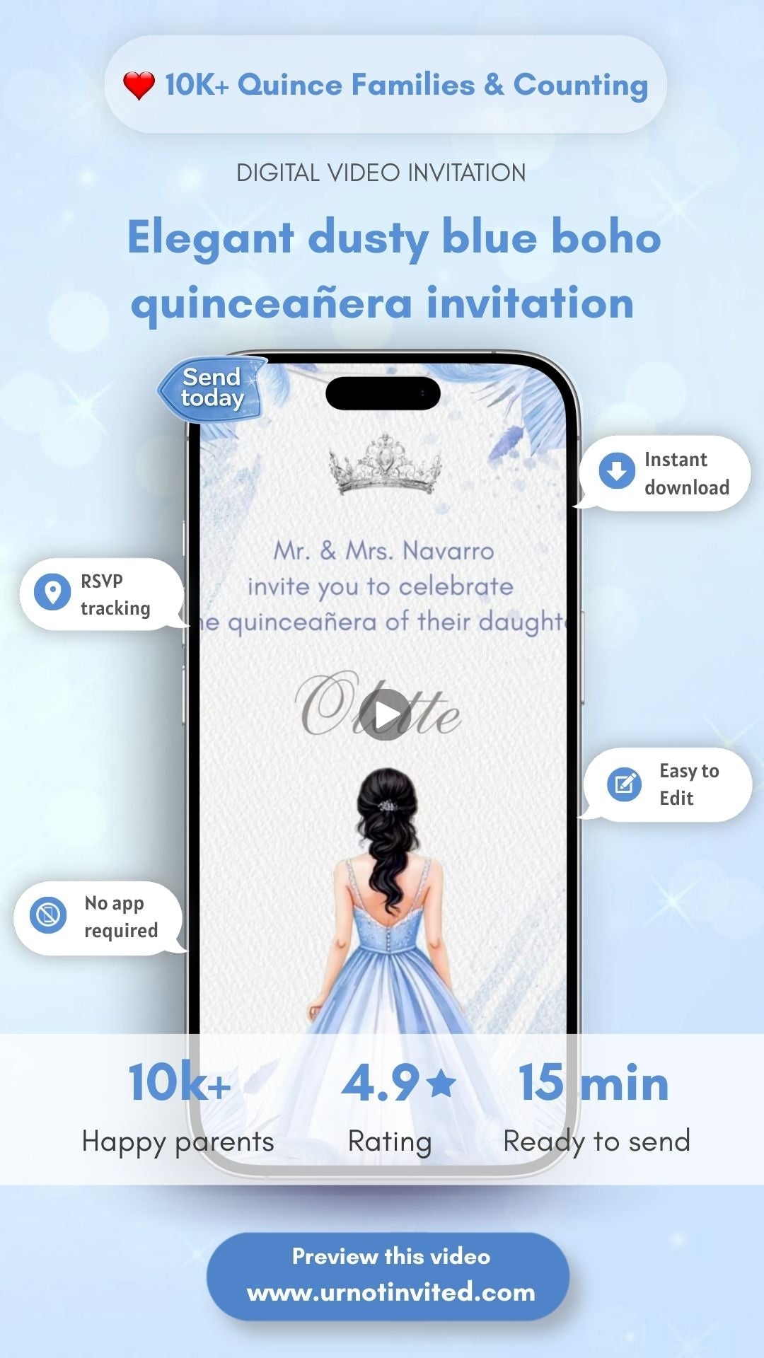Elegant Dusty Blue Boho Quinceañera Video Invitation -Dusty Blue Boho Quinceañera invite, luxury quinceañera invitation - urnotinvitedQuinceañera invitationurnotinvitedurnotinvitedVideo OnlyElegant Dusty Blue Boho Quinceañera Video Invitation -Dusty Blue Boho Quinceañera invite, luxury quinceañera invitation