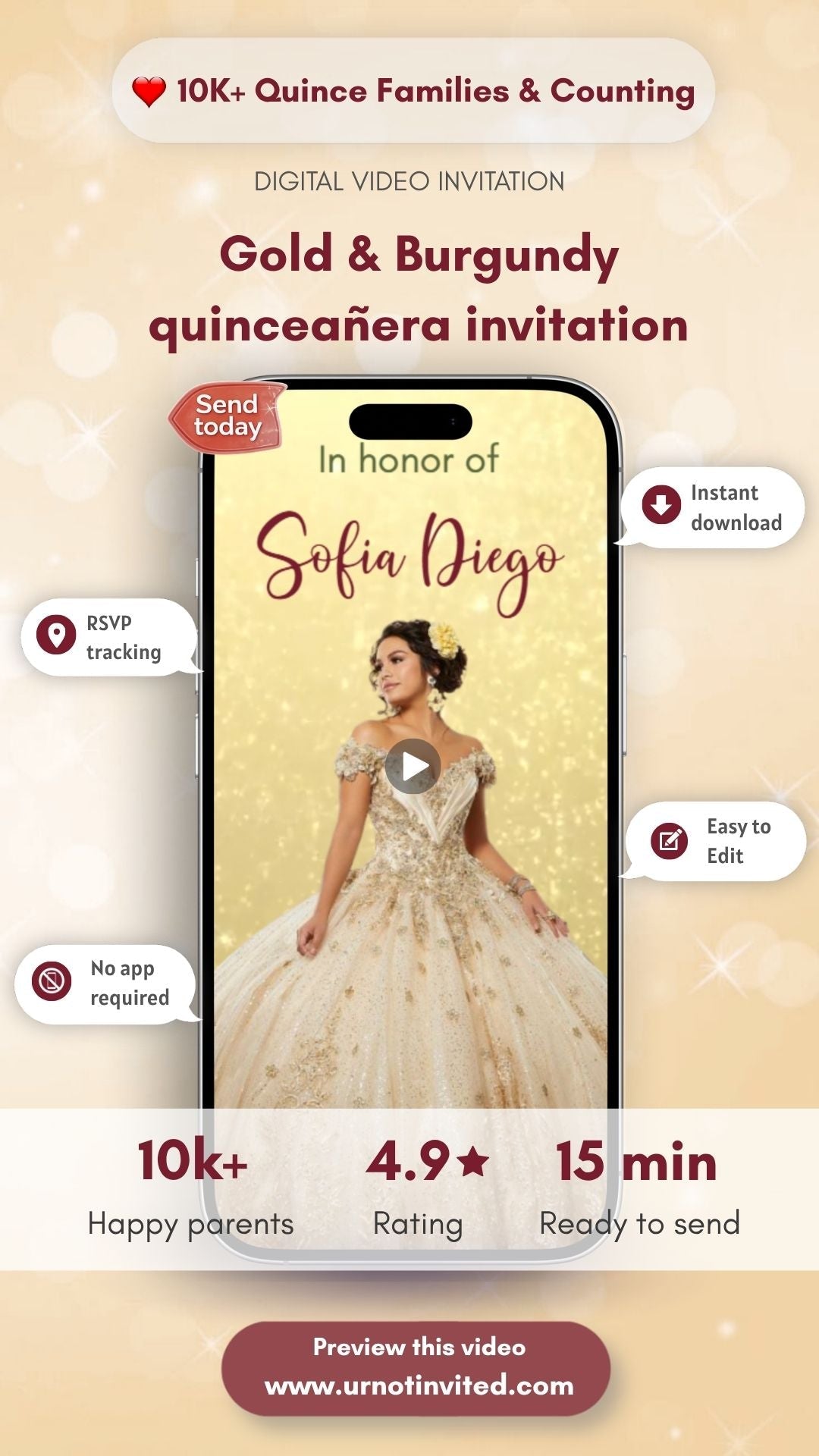 Gold &amp; Burgundy Quinceañera Video Invitation - Gold &amp; Burgundy Quinceañera Theme Invite| Canva template | Instant Download - urnotinvitedQuinceañera invitationurnotinvitedurnotinvitedINV-1155Video OnlyGold &amp; Burgundy Quinceañera Video Invitation - Gold &amp; Burgundy Quinceañera Theme Invite| Canva template | Instant Download