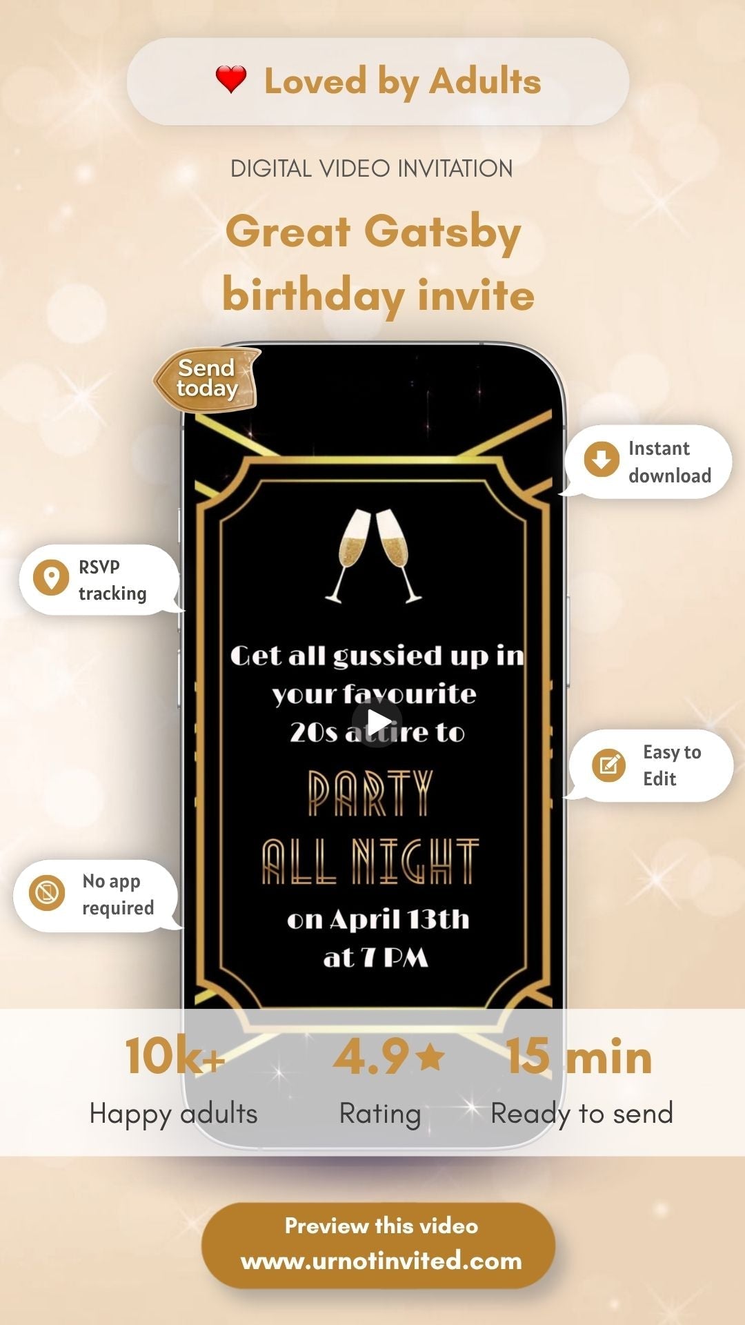Great Gatsby Birthday Invitation – Roaring Twenties Party Invite, 1920s Art Deco Birthday Template | Canva Template | Instant Download - urnotinvitedInvitationsurnotinvitedurnotinvitedINV-1241Video OnlyGreat Gatsby Birthday Invitation – Roaring Twenties Party Invite, 1920s Art Deco Birthday Template | Canva Template | Instant Download