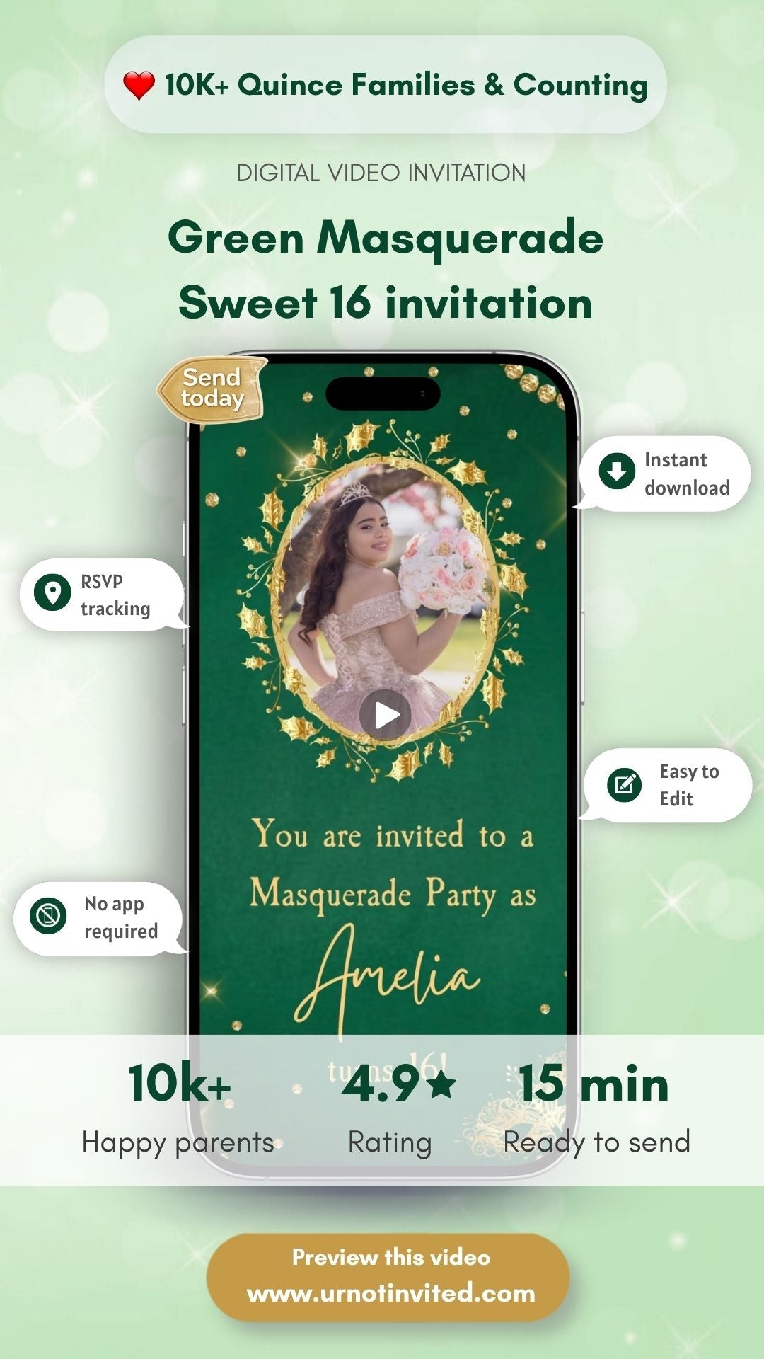 Green Masquerade Sweet 16 Video Invitation - Sweet 16 Quinceañera Theme Invite | Canva Template | Instant Download - urnotinvitedQuinceañera invitationurnotinvitedurnotinvitedINV-1194Video OnlyGreen Masquerade Sweet 16 Video Invitation - Sweet 16 Quinceañera Theme Invite | Canva Template | Instant Download