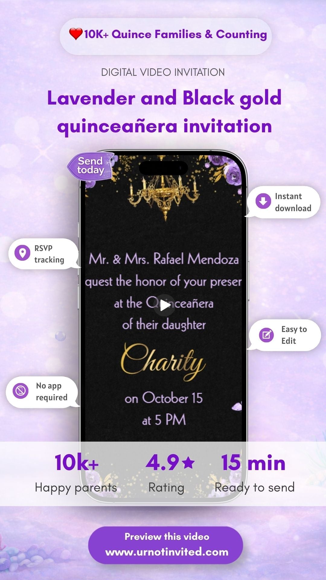 Lavender Black and gold Quinceañera Princess Video Invitation - Quinceañera Black, Purple, &amp; Gold Theme Digital Invite| canva template |instant download - urnotinvitedQuinceañera invitationurnotinvitedurnotinvitedVideo OnlyLavender Black and gold Quinceañera Princess Video Invitation - Quinceañera Black, Purple, &amp; Gold Theme Digital Invite| canva template |instant download