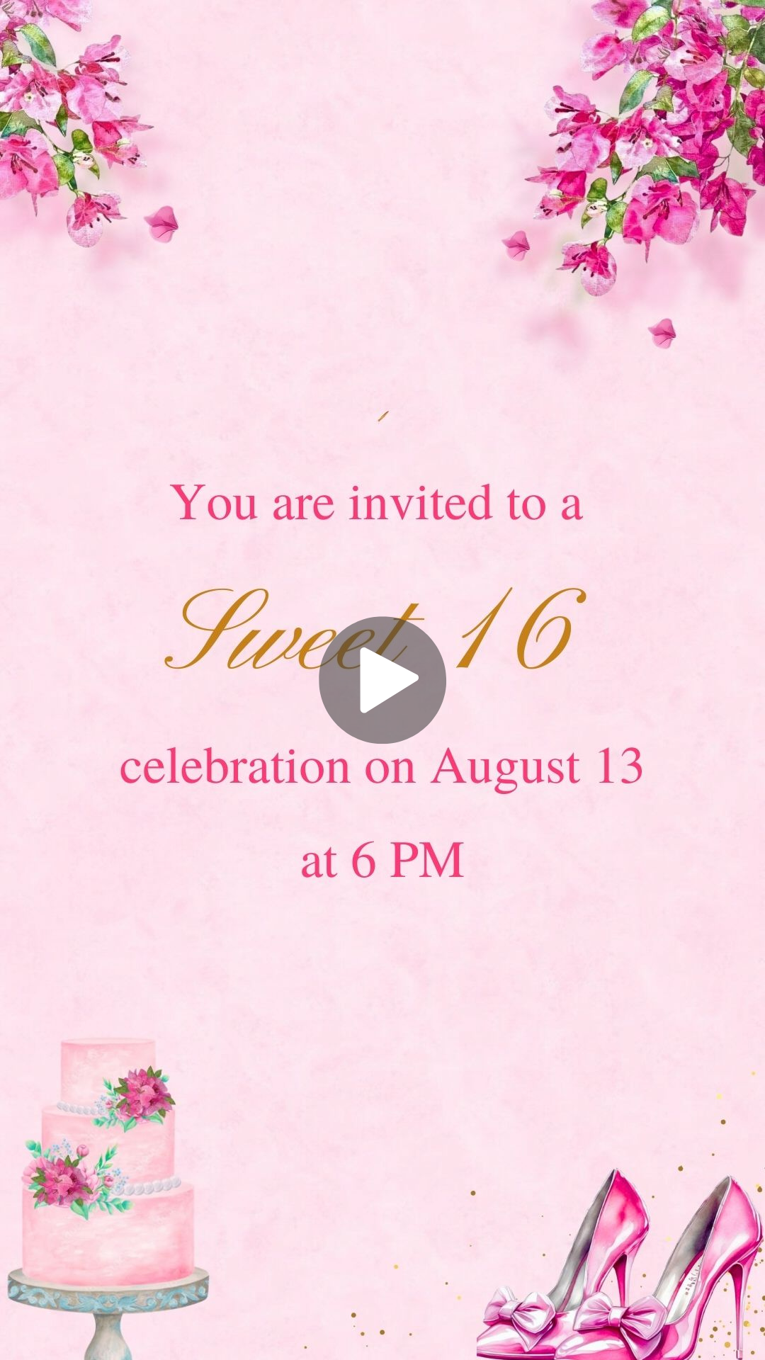 Hot Pink Floral and Butterfly Sweet 16 Video Invitation - Sweet 16 Butterfly &amp; Floral Design Party Invite