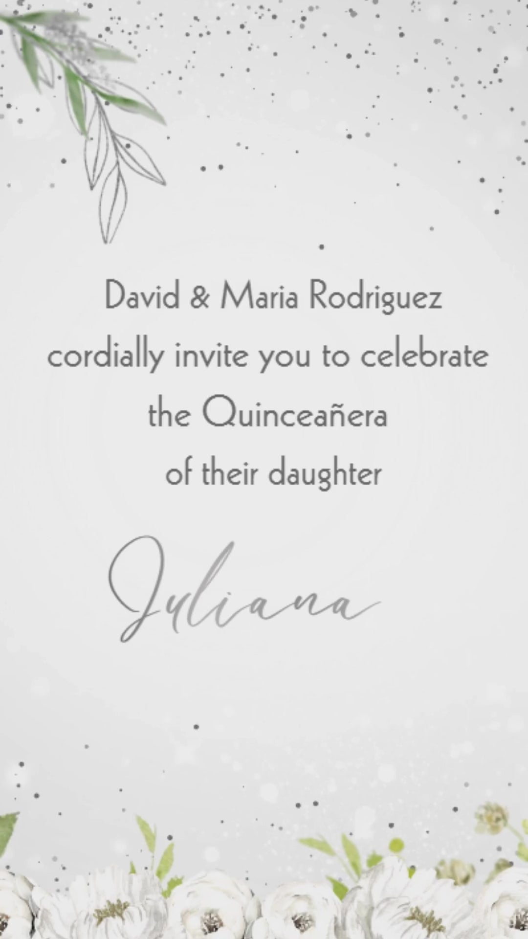 White & Silver quinceañera Video Invitation - White & Silver Quinceañera Theme Invite | Canva template | Digital Invite