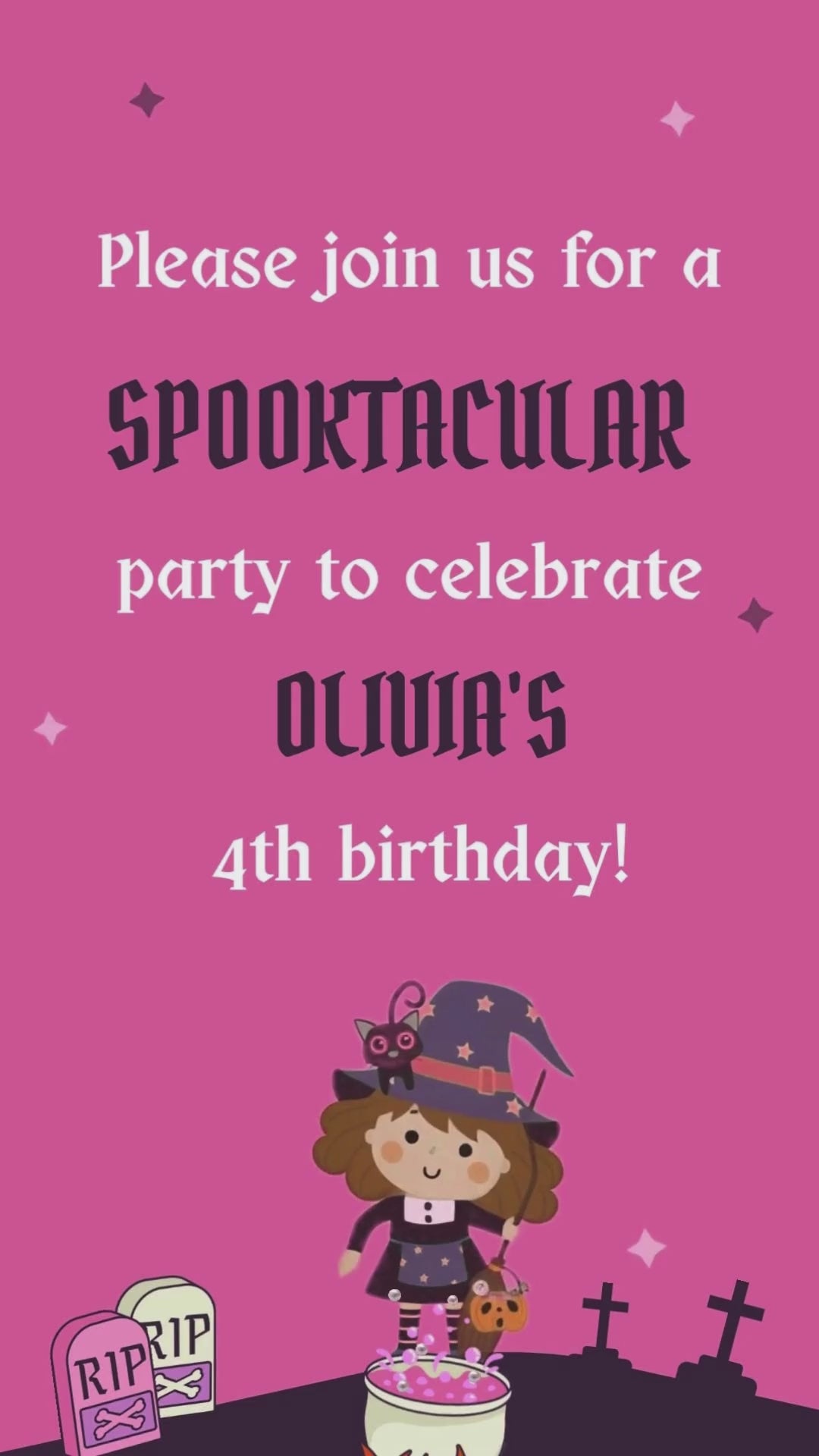 Pink Halloween Birthday Animated Video Invitation | Canva Template | Instant Download