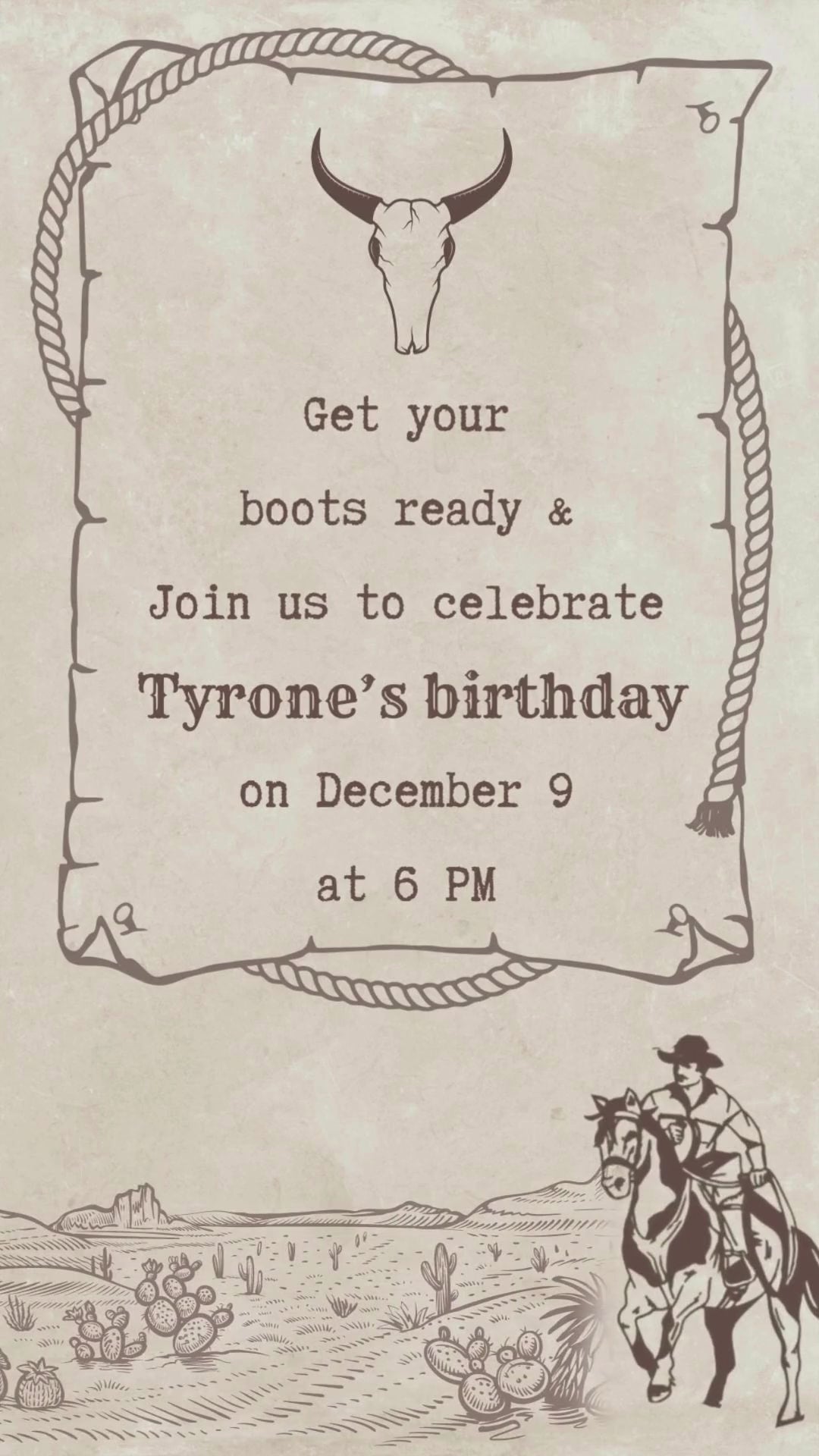 Blue Bandana Birthday Video Invitation - Blue Bandana Theme Digital Party Invite | Canva Template | Instant Download