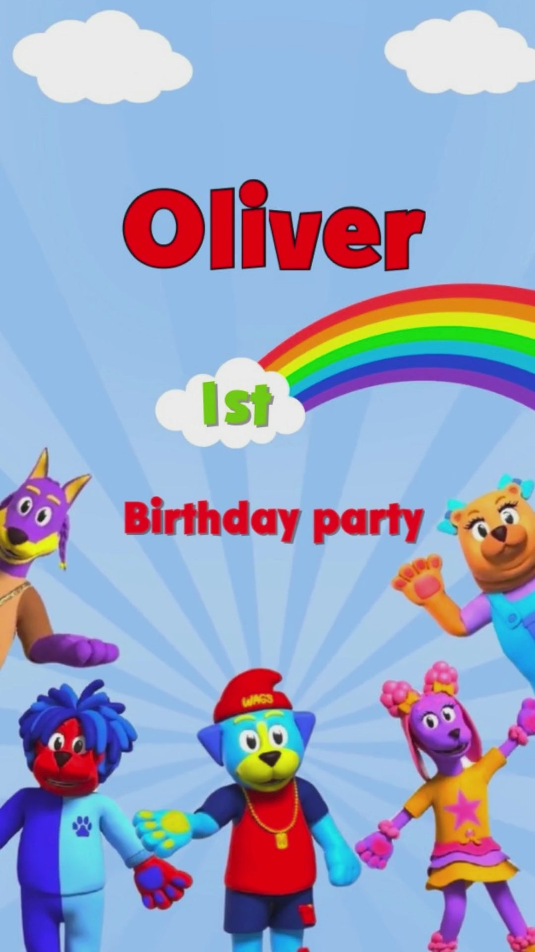 Doggy Land animated birthday invitation with playful puppy characters