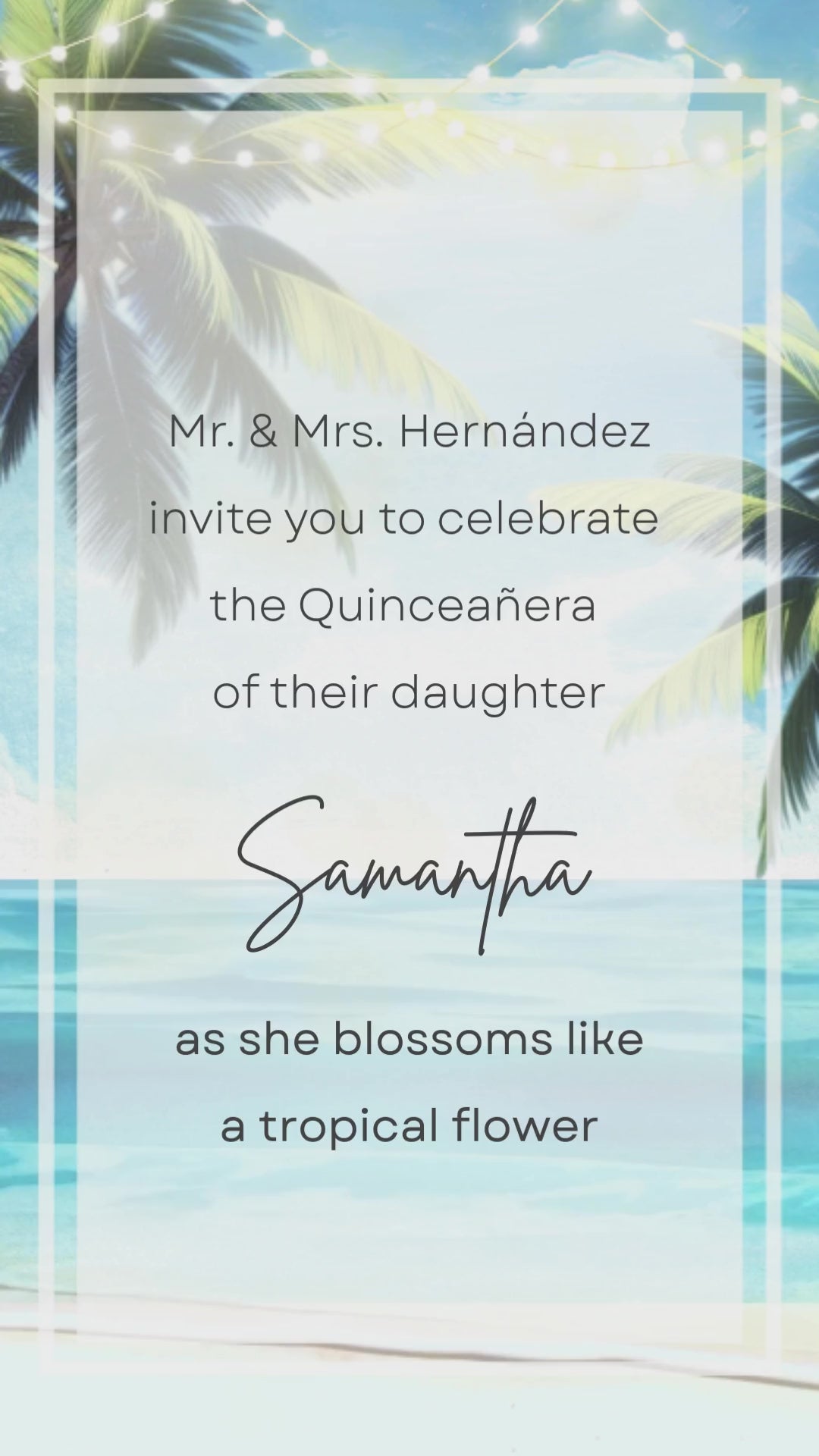 Tropical Beach Quinceañera Invitation - Tropical Summer Beach Quinceañera Party Invite | Canva Template | Instant Download