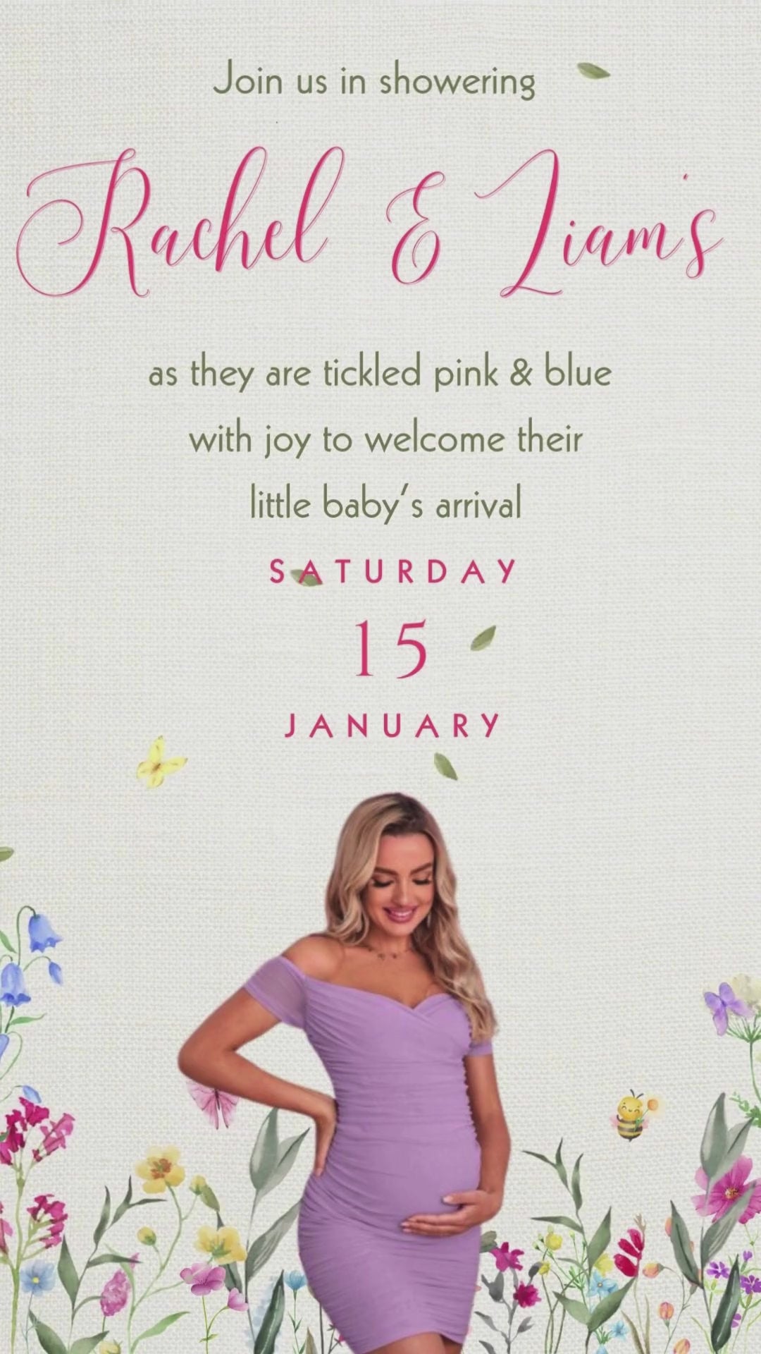 Baby in blooming baby shower video invitation -Baby in Blooming Theme Baby Shower Digital Invite | Canva Template | Instant Download