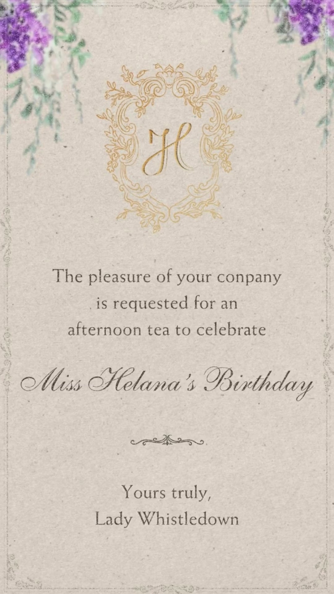 Bridgerton Tea Party Video Invitation - Bridgerton Tea Theme Tea Birthday Party Digital Invite