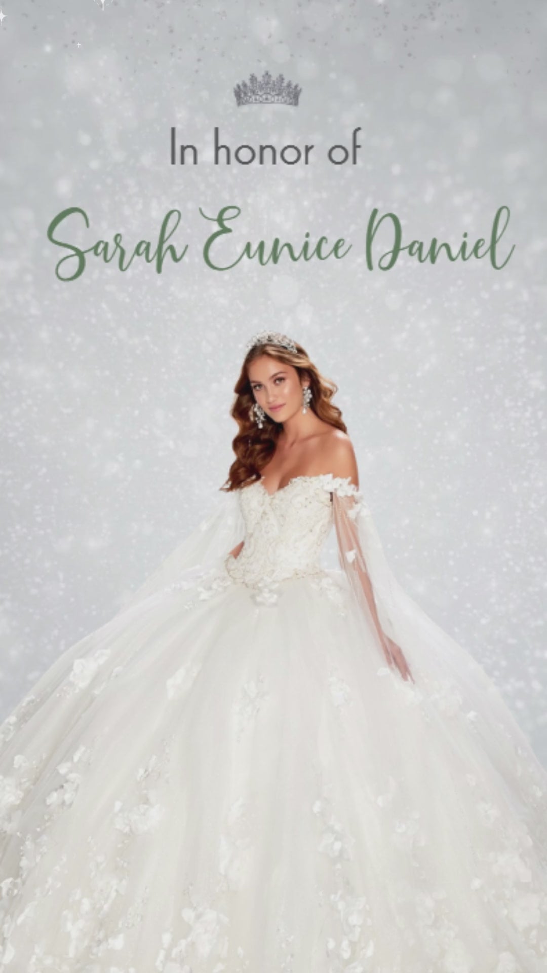 Silver and white quinceañera video invitation with animated glitter transitions and script typography

