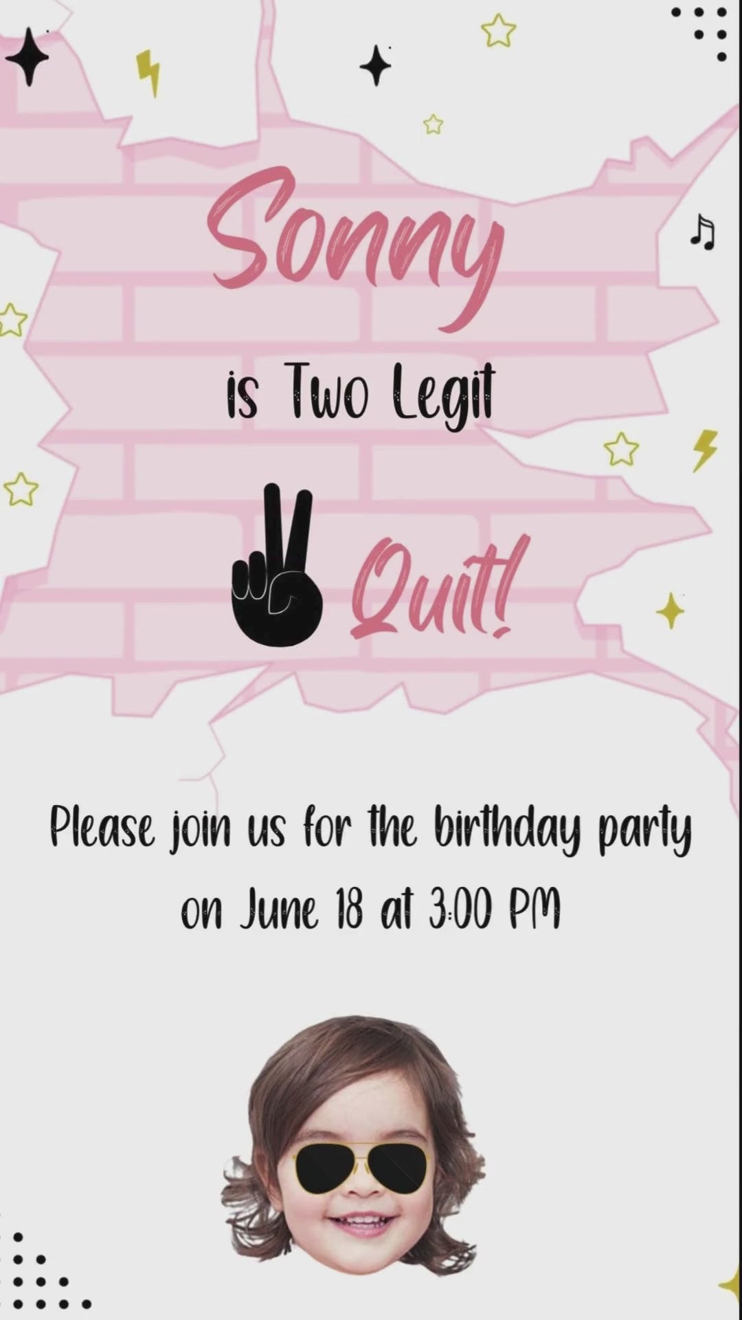 Two legit girl birthday video invitation with playful second birthday theme design