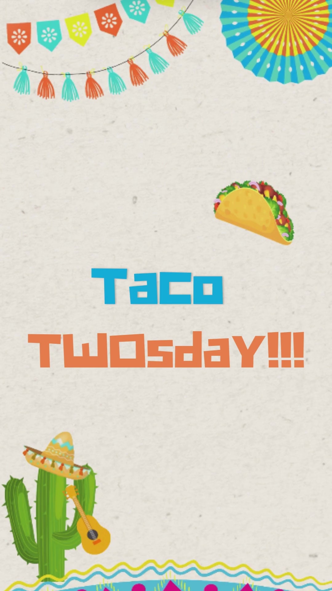 Taco TWOsday birthday video invitation with colorful fiesta theme for second birthday party