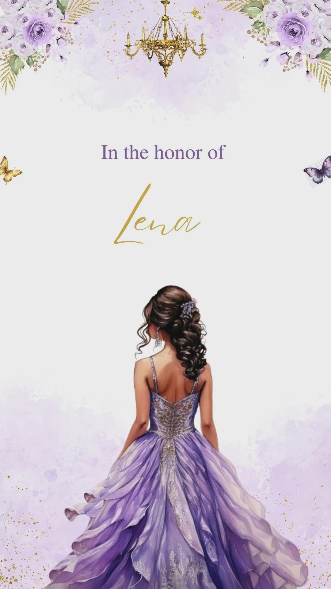 Lavender Butterfly and Floral Sweet 16 Invitation - Elegant Lavender Sweet 16 Butterfly Digital Invite