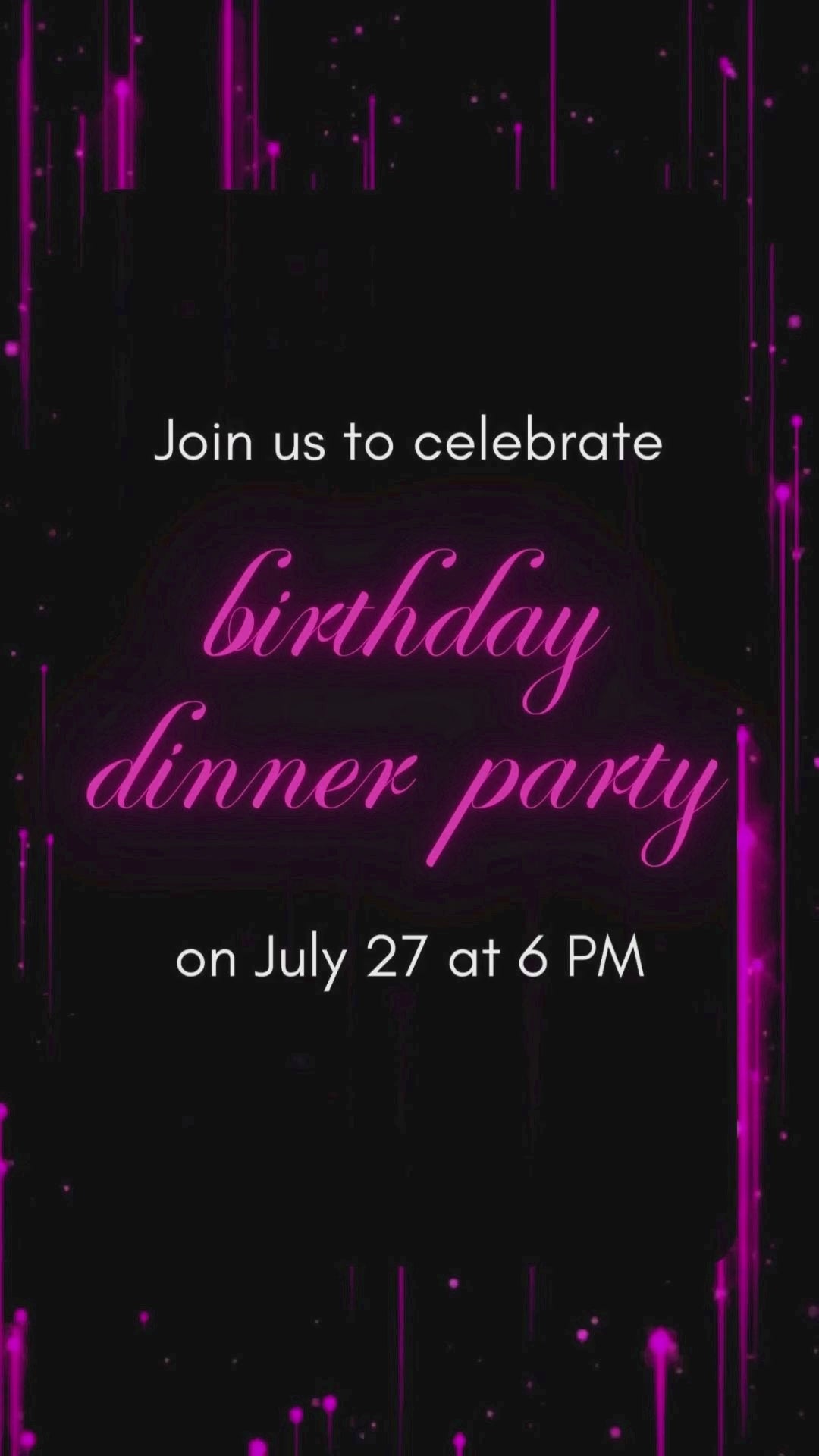Hot pink glitter animated birthday video invitation with sparkle effects and music