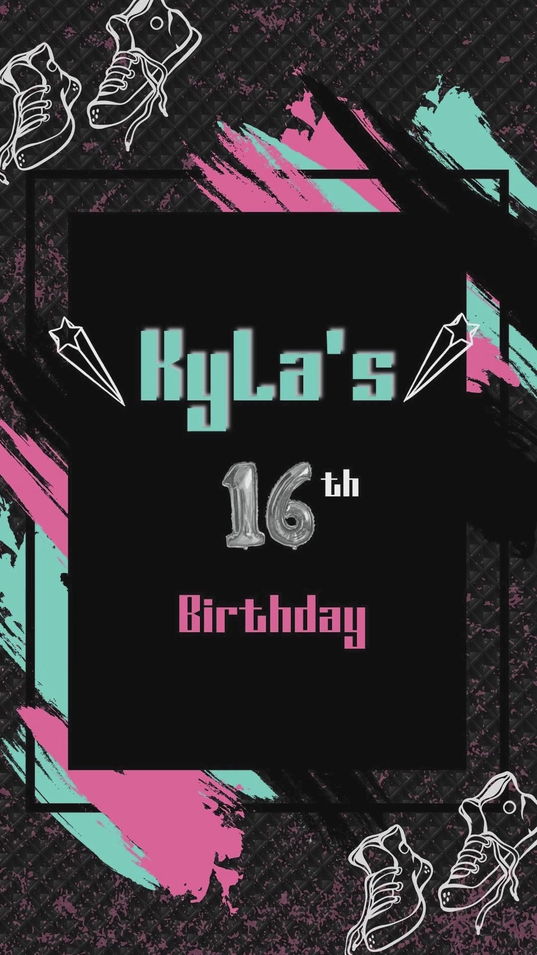 Pink & Aqua Sneaker Video Invitation - Sneaker Ball Theme Birthday Party Invite