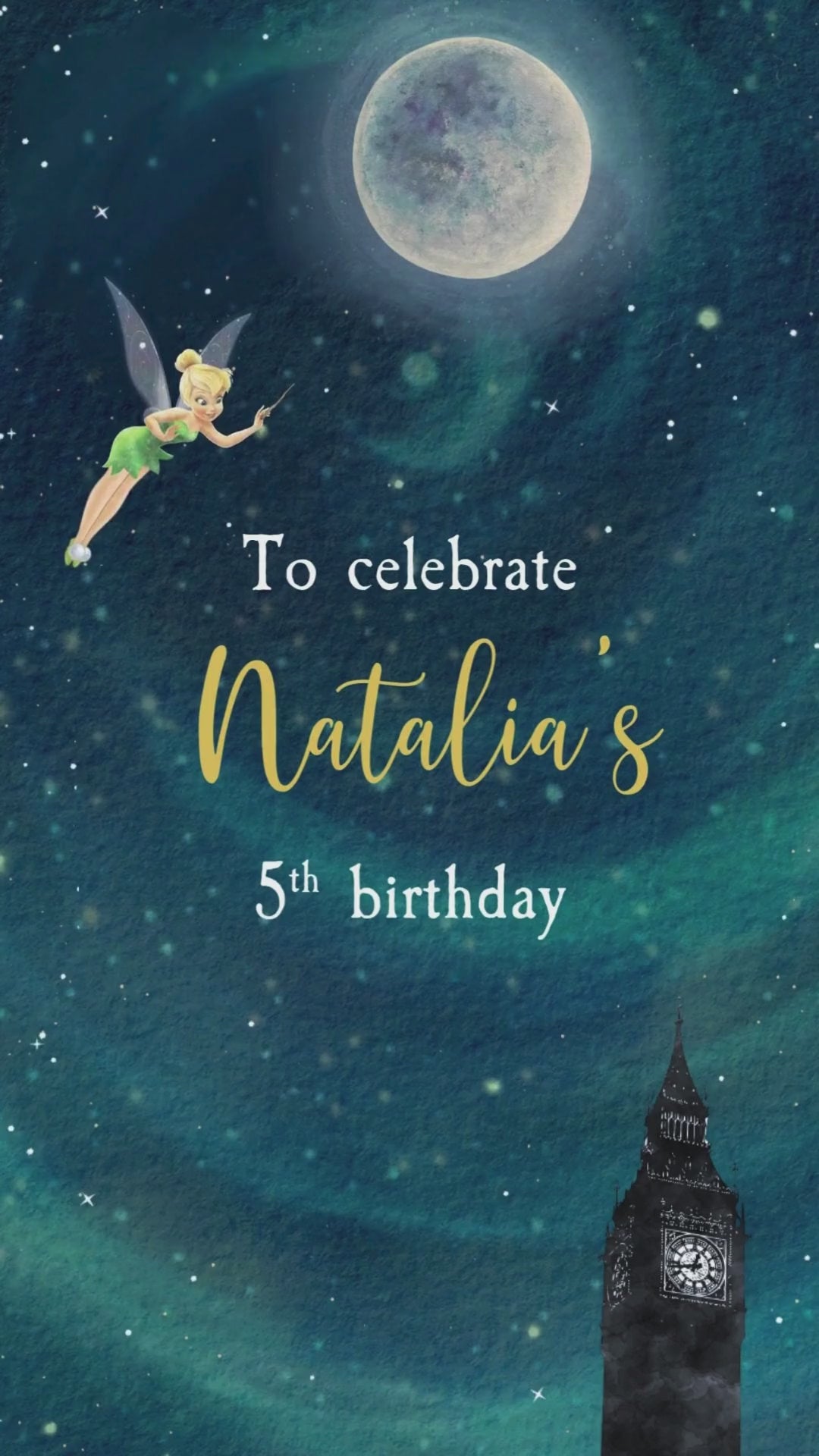 Tinkerbell Birthday Video Invitation - Tinkerbell Theme Digital Birthday Party Invite | Canva Template | Instant Download