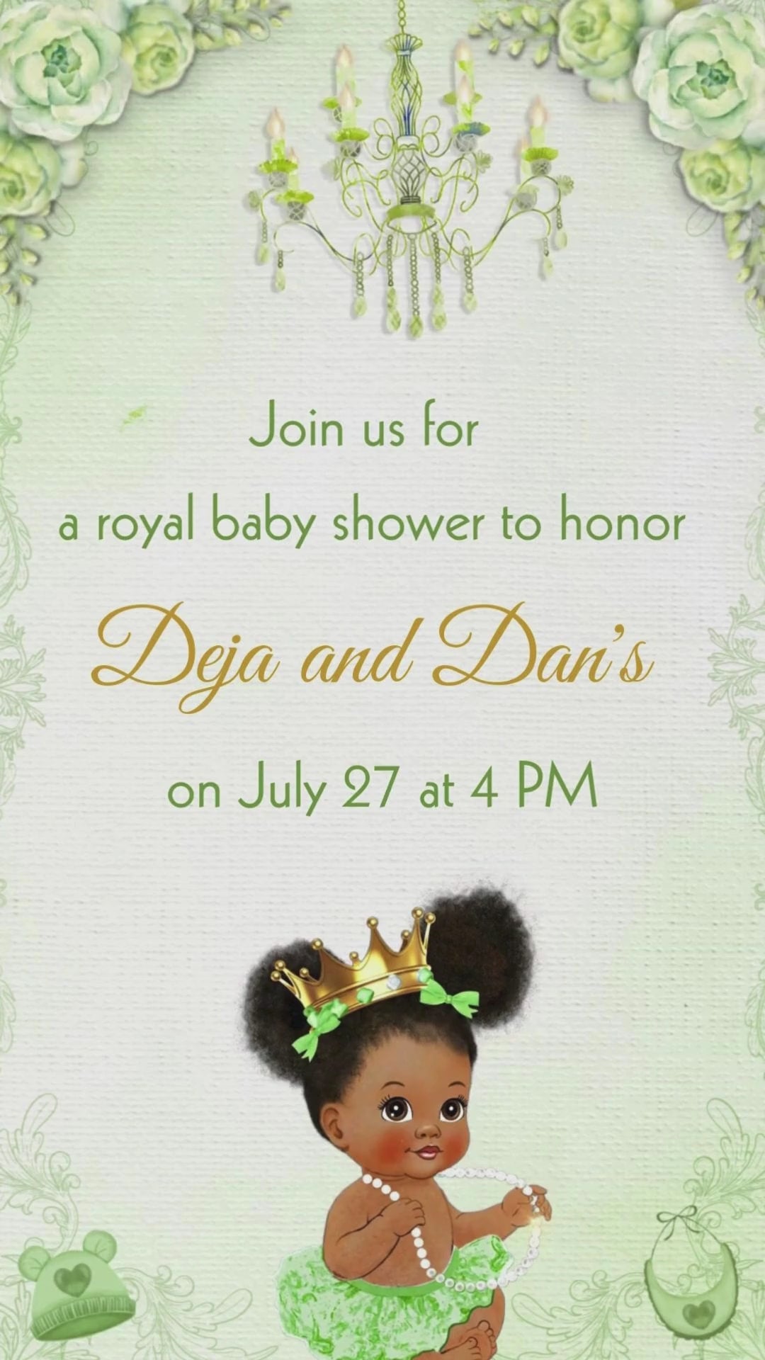 Little Princess Girl Baby Shower Video Invitation - Little Princess Green Theme Baby Shower Digital Invite