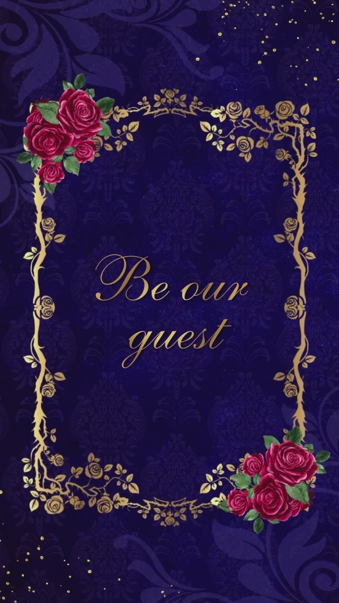 Beauty and the Beast quinceañera invitation with animated enchanted rose and castle