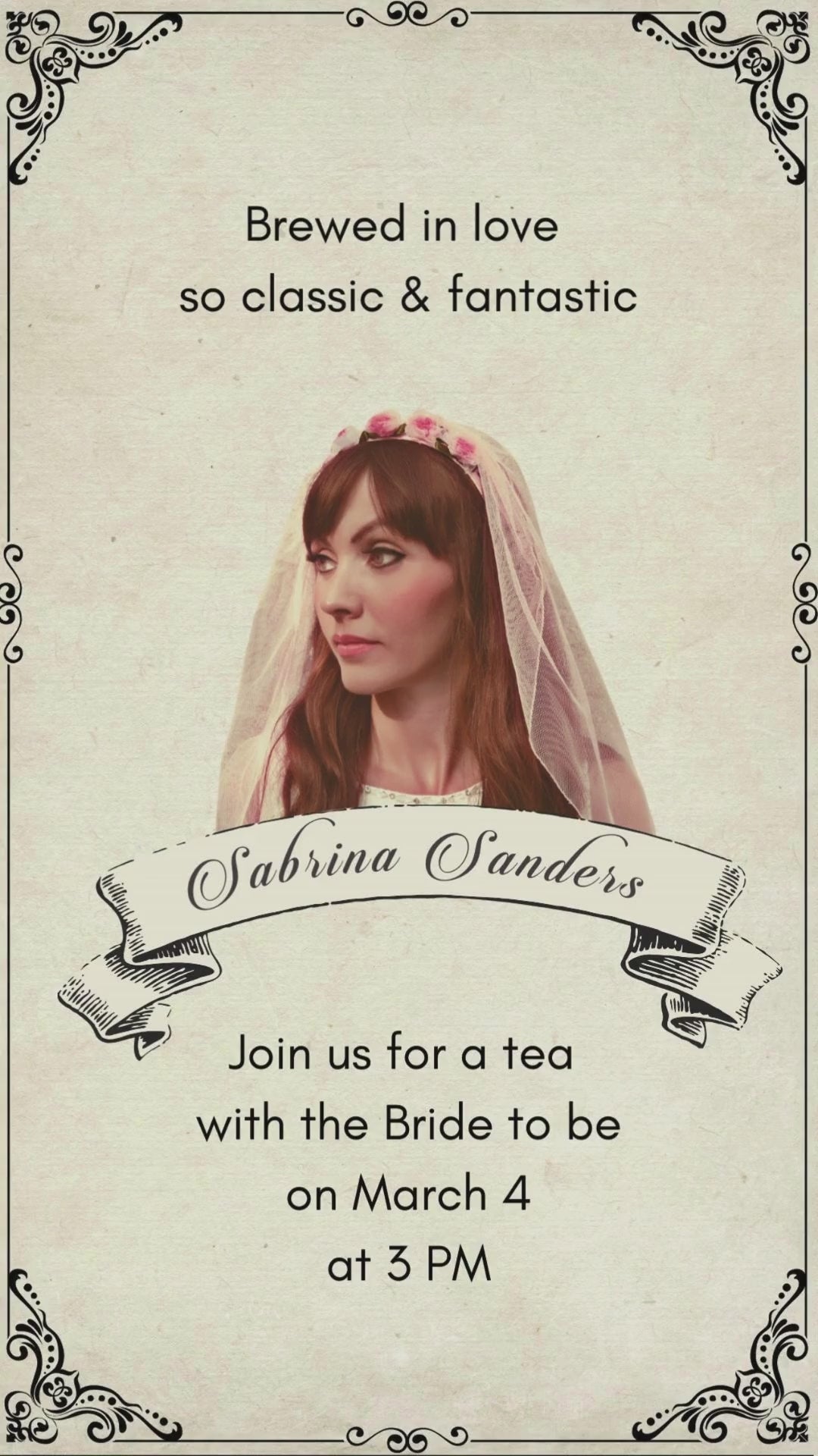Vintage Bridal Shower Video Invitation - Vintage Bridal Shower Tea Party Digital Invite | Canva Template | Instant Download