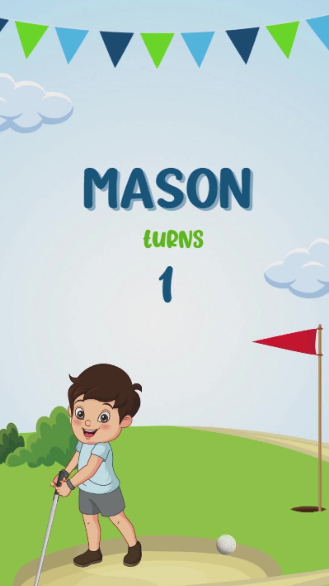 Golf Kids Birthday Video Invitation – Little golfer party - Sports Theme Animated Digital Invite | Canva Template | Instant Download