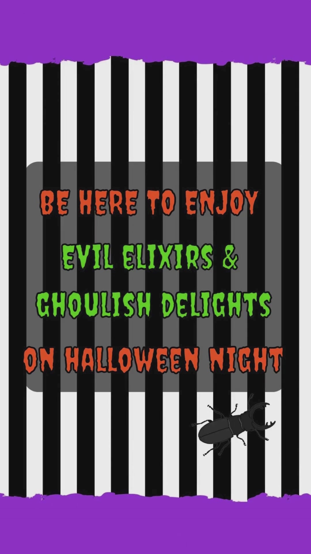 Beetlejuice birthday video invitation with animated graveyard scene and bold party text