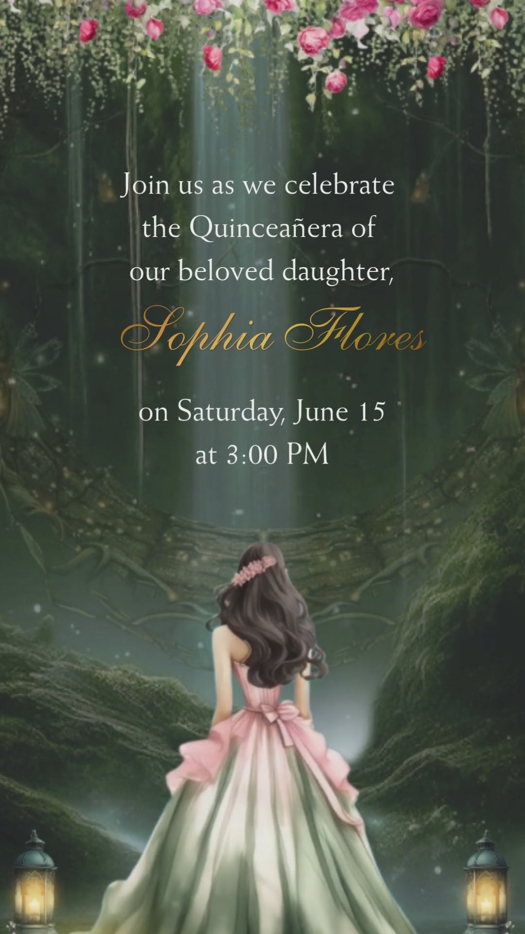 Enchanted Forest Quinceañera Animated Video Invitation | Whimsical Fairy Party Invite | Canva Template | Instant Download
