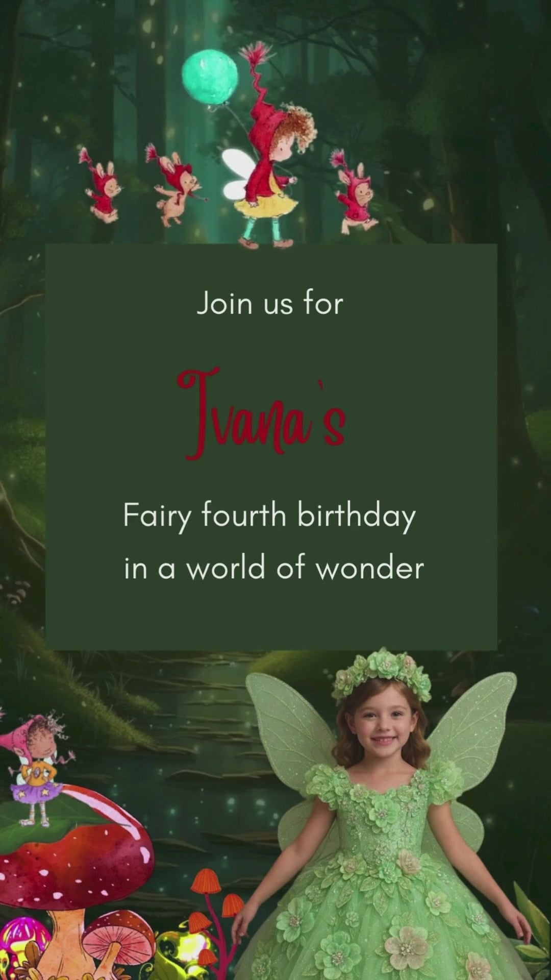 Forest Fairy Birthday Video Invitation - Forest Fairy Theme Birthday Digital Invite | Canva Template | Instant Download