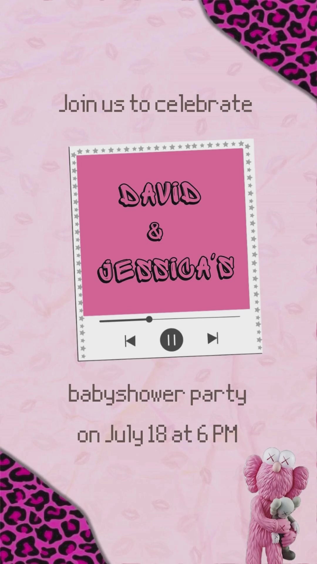 KAWS Girl Baby Shower Digital Video Invitation - KAWS Girl Theme Baby Shower Digital Invite