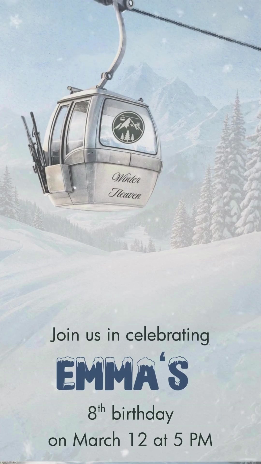 Animated Ski-Theme Birthday Invitation | Luxury Winter Resort - birthday Invitation | Canva Template | Instant Download