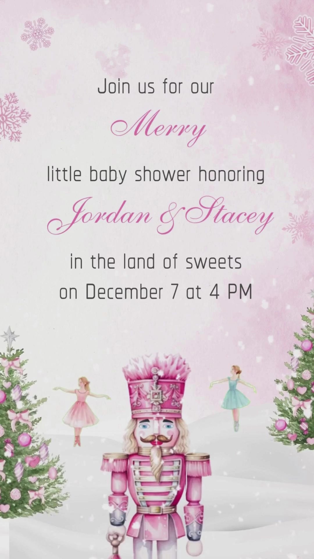 Pink Nutcracker Baby Shower Invitations - Nutcracker-Themed Digital Invite for an Enchanted Celebration