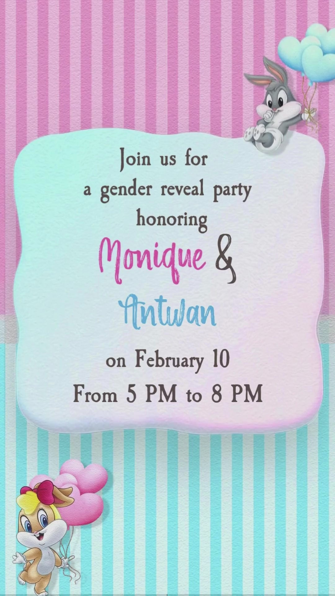 Looney Tunes Gender Reveal Invitation - Classic Cartoon Theme Digital Reveal Invite | Canva Template | Instant Download