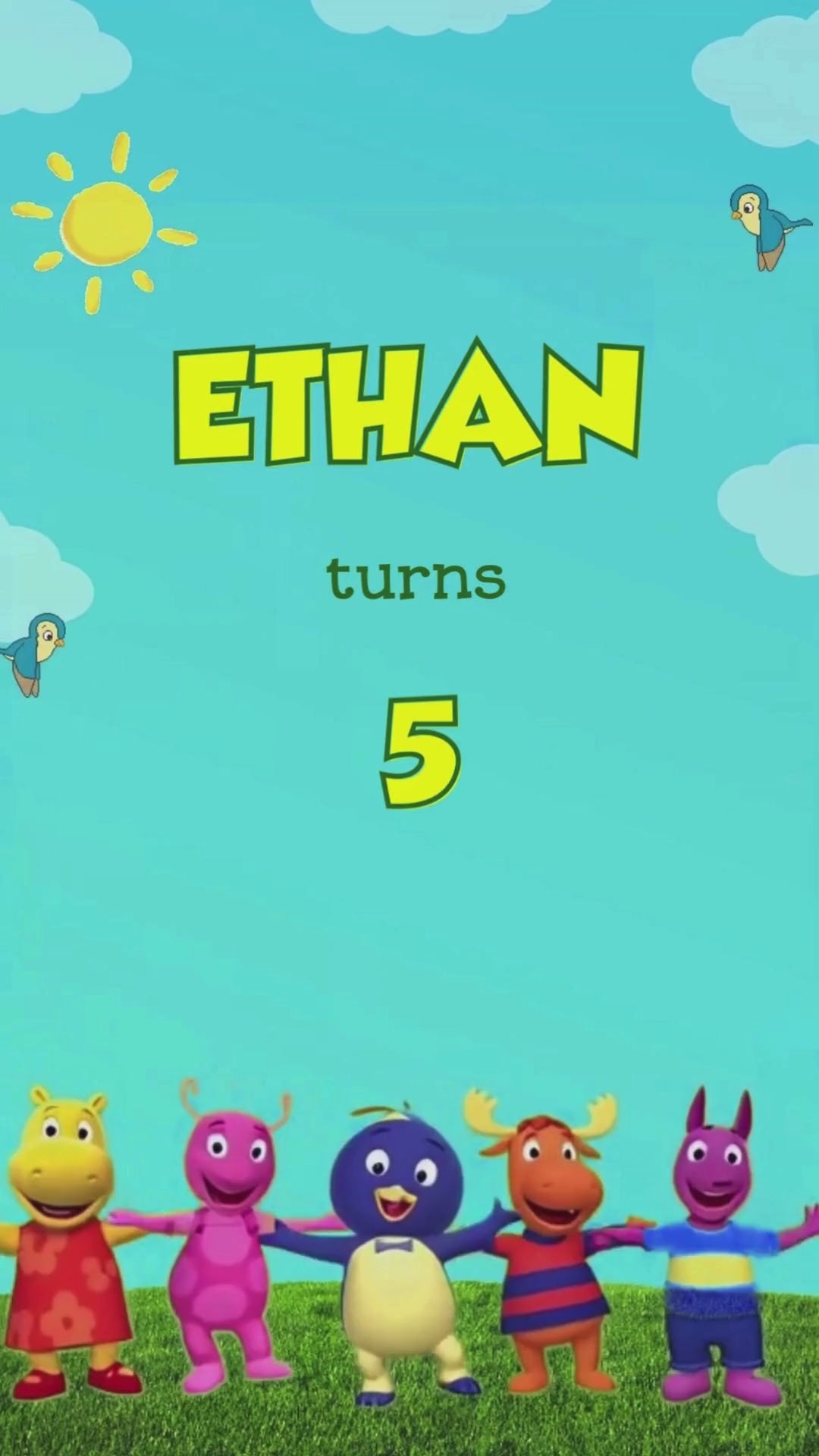 Backyardigans birthday animated video invitation with custom name and backyard adventure theme