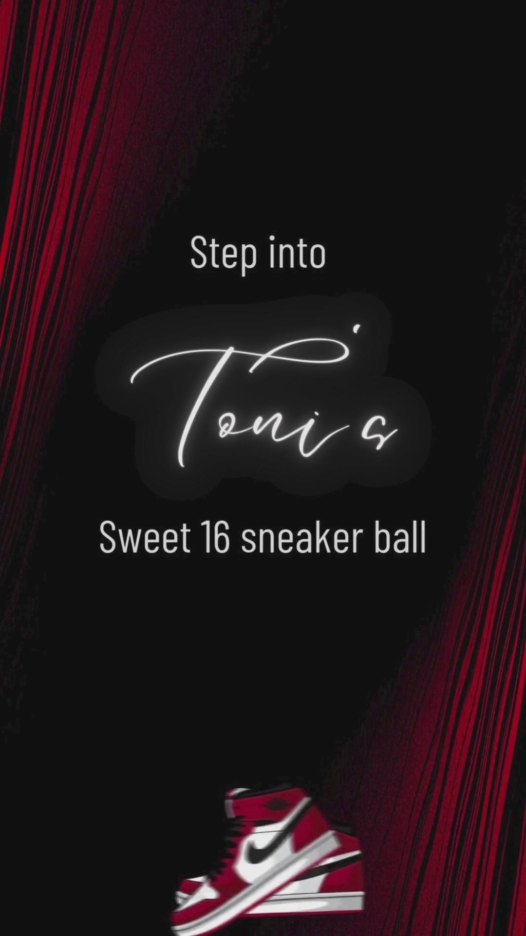 Red sneaker ball birthday invitation video with gold accents