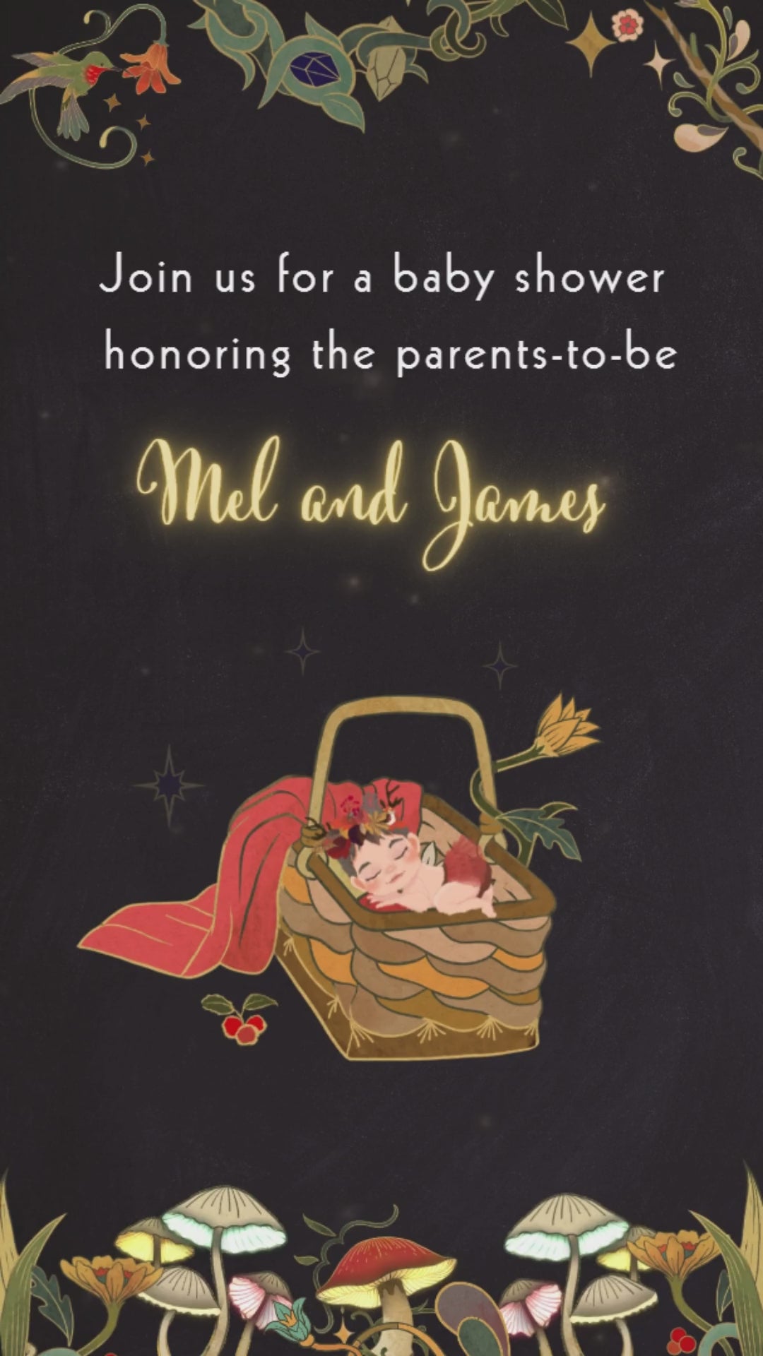 Whimsical Mushroom Baby Shower Video Invitation - Whimsical Mushroom Theme Digital Invite  | Canva Template | Instant Download