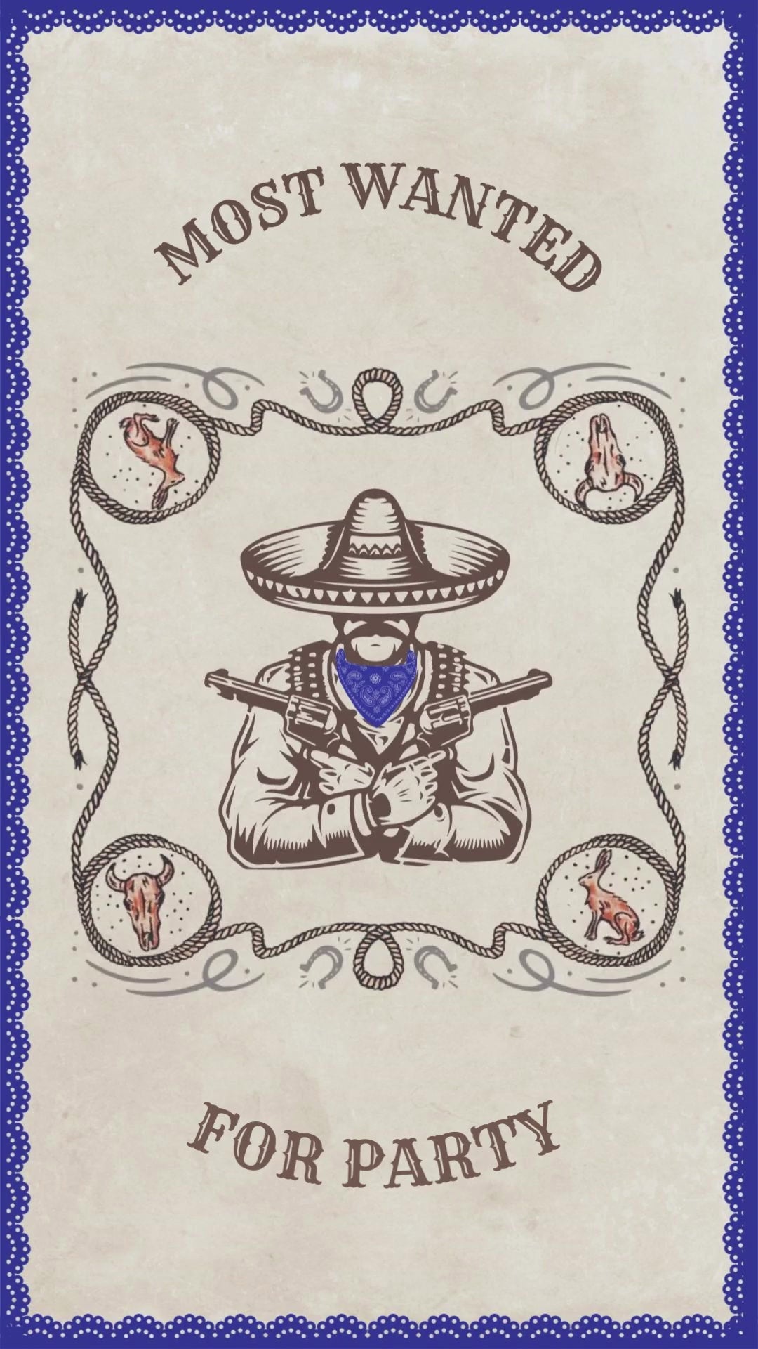 Blue bandana themed animated birthday video invitation with festive western cowboy style design