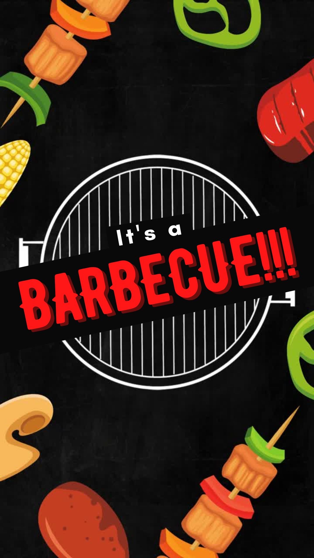 BBQ theme birthday video invitation with grill, flames, and party decor animation