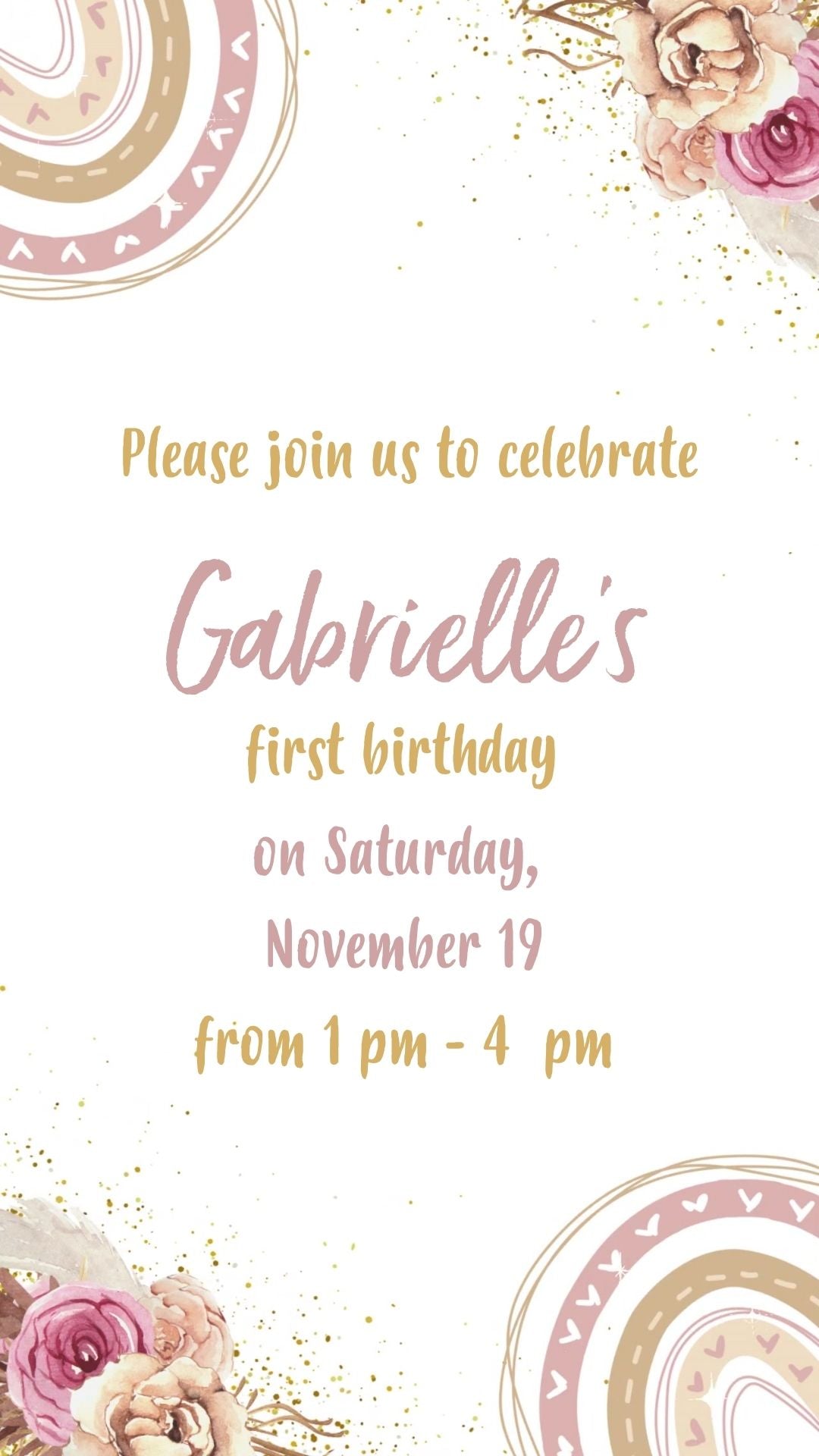 Boho Rainbow Birthday Invitation - Isn’t She Lovely, Isn’t She 0ne Derful Birthday Invite | Canva Template | Instant Download