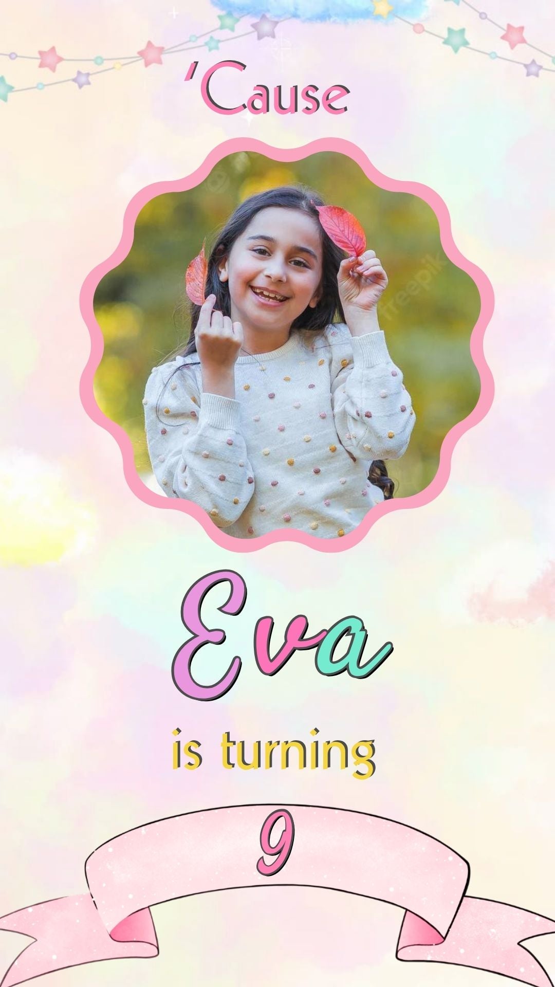 Cloud 9 Birthday Video Invitation - Rainbow Cloud 9 Theme Birthday Invite | Canva Template | Instant Download