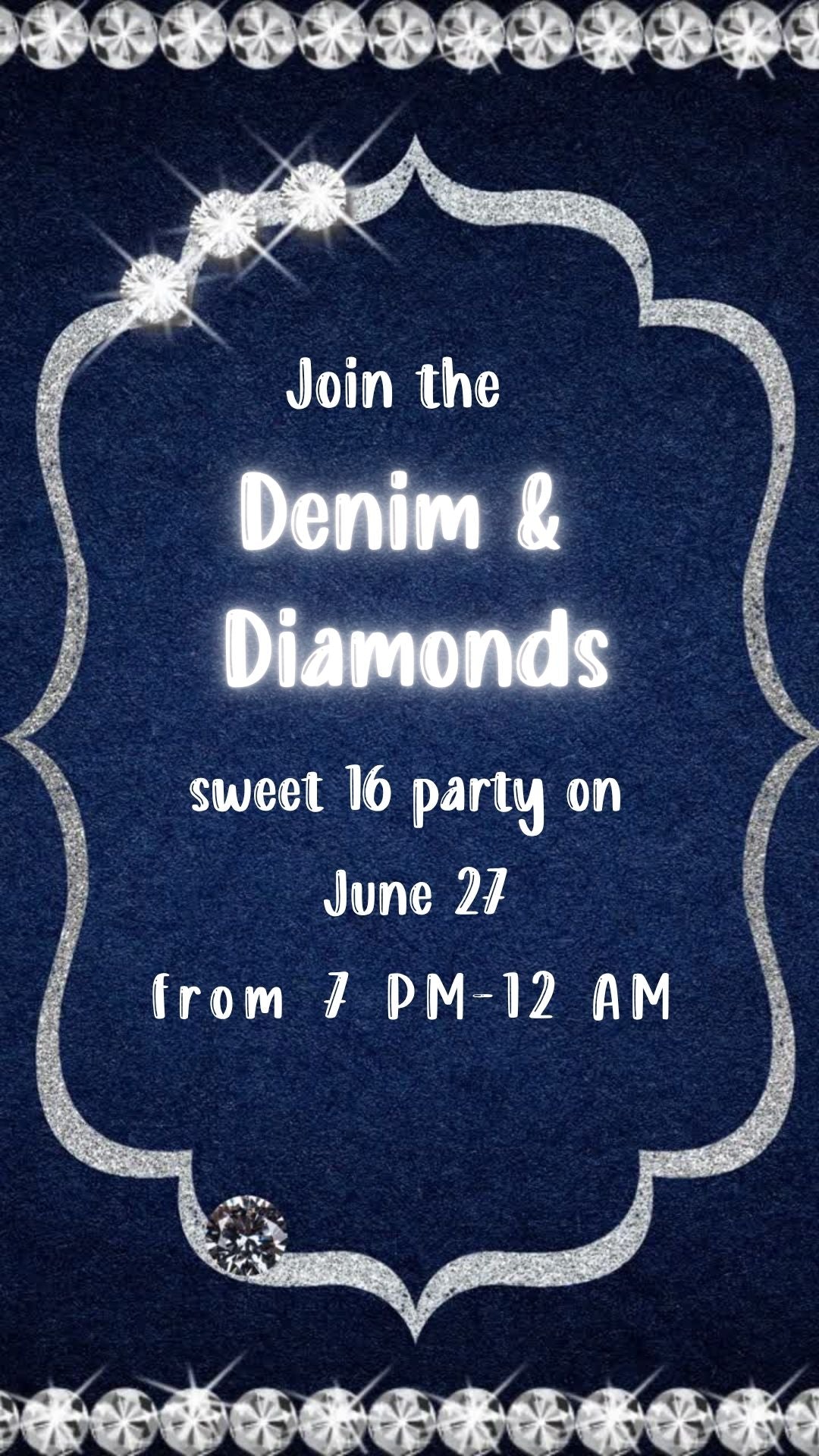 Denim & Diamond Sweet 16 Invitation - Denim & Diamond Theme Birthday Party Invite | Canva Template | Instant Download
