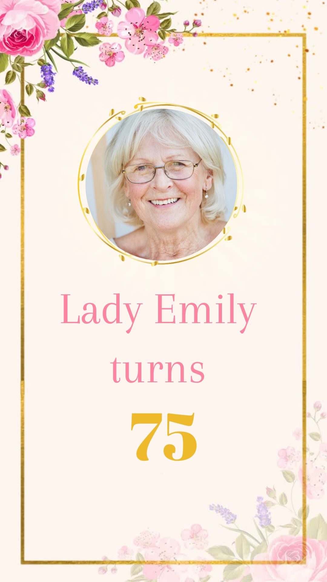 Flower 75th Birthday Invitation - 75th Floral Lady's Birthday Invite | Canva Template | Instant Download