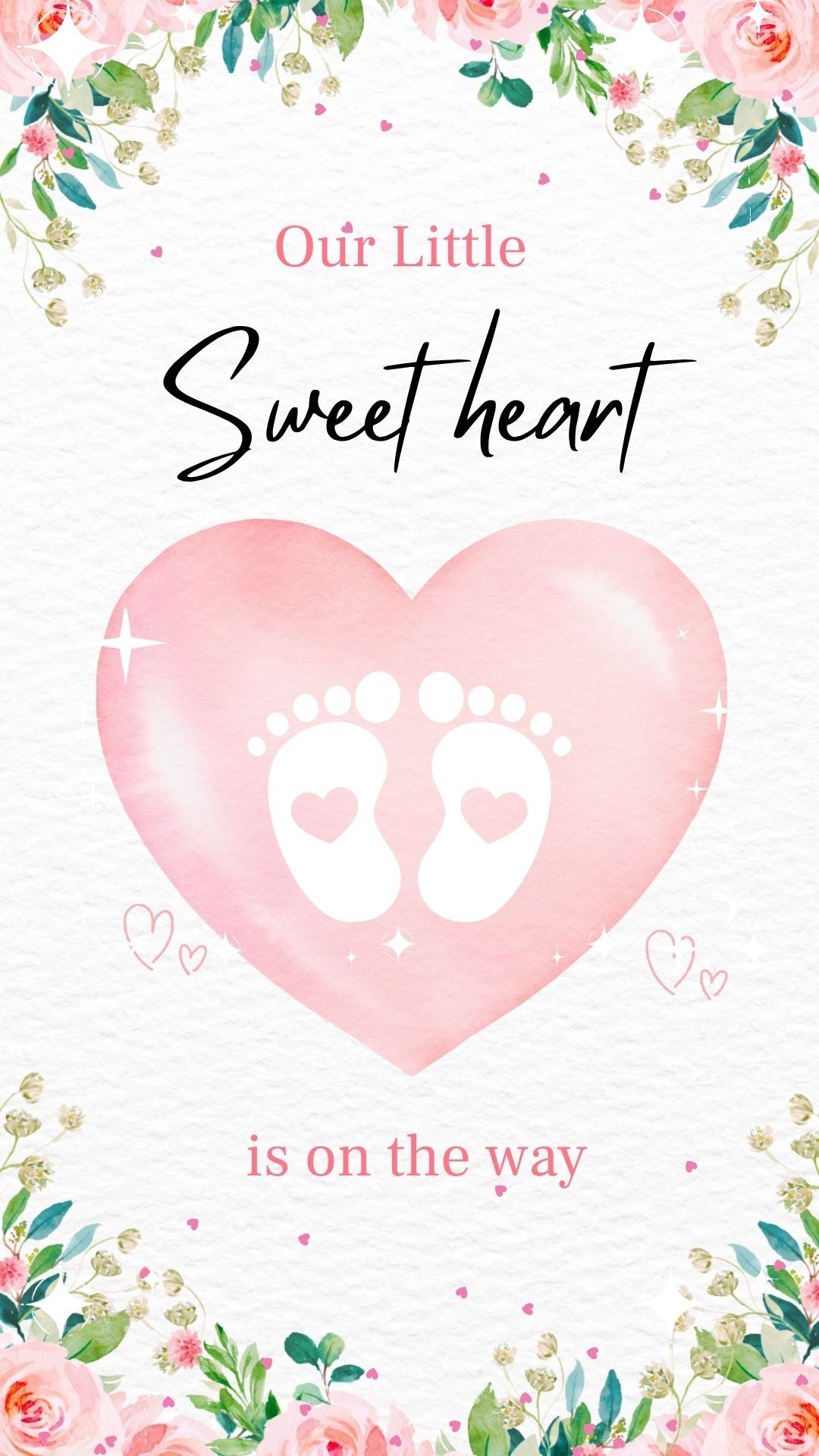 Sweet Heart Flowers Baby Shower Invitation - Sweet Heart Flowers Theme Party Invite
