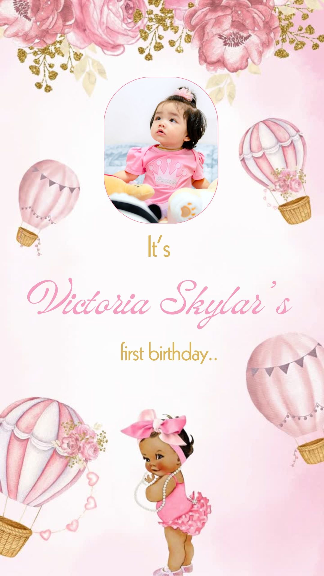 Hot Air Balloon Birthday Video Invitation - Hot Air Balloon Theme Birthday Party Invite | Canva Template | Instant Download