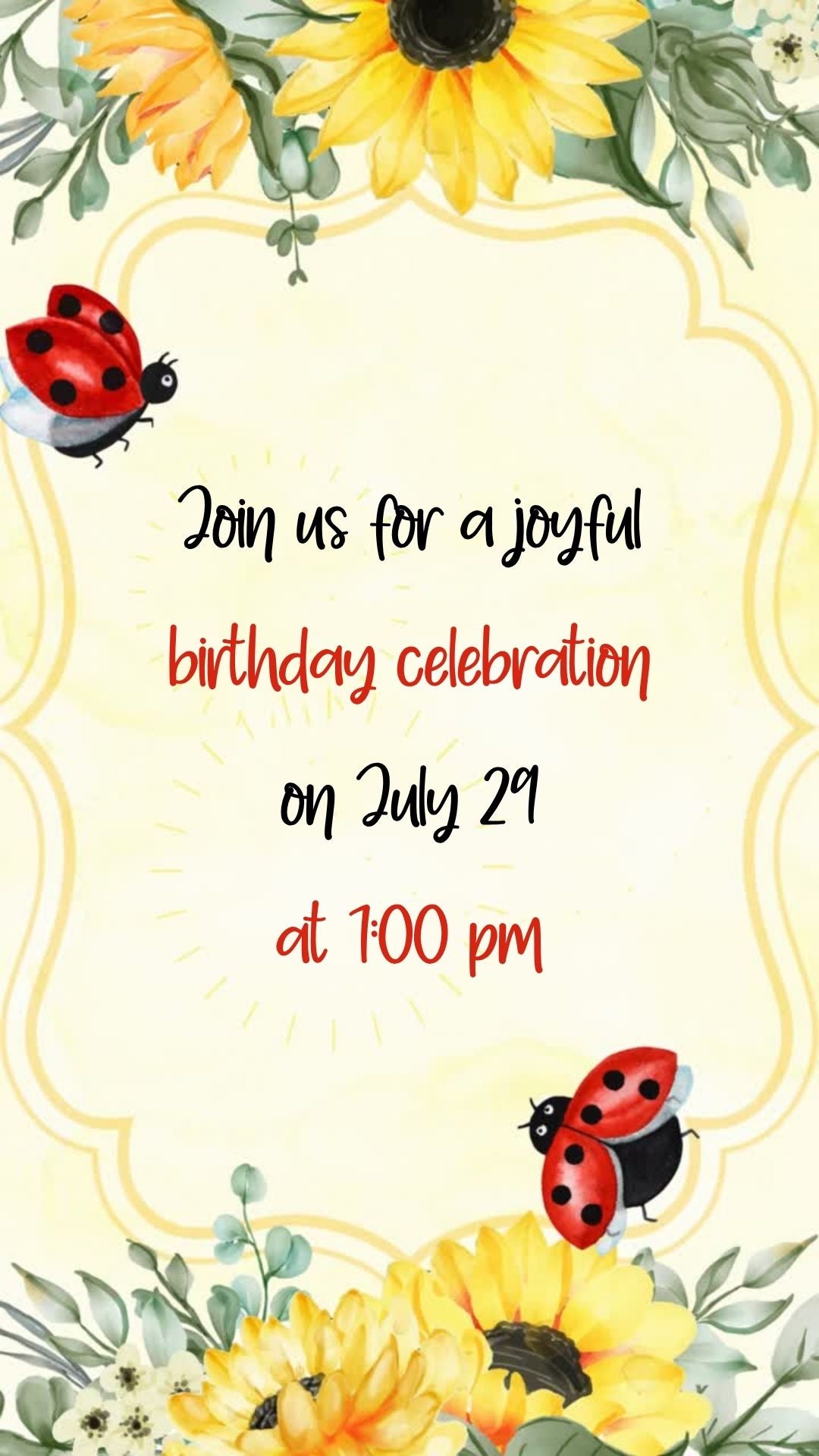 Ladybug & Sunflower Birthday Video invitation - Ladybug & Sunflower Theme  Party Invite | Canva Template | Instant Download