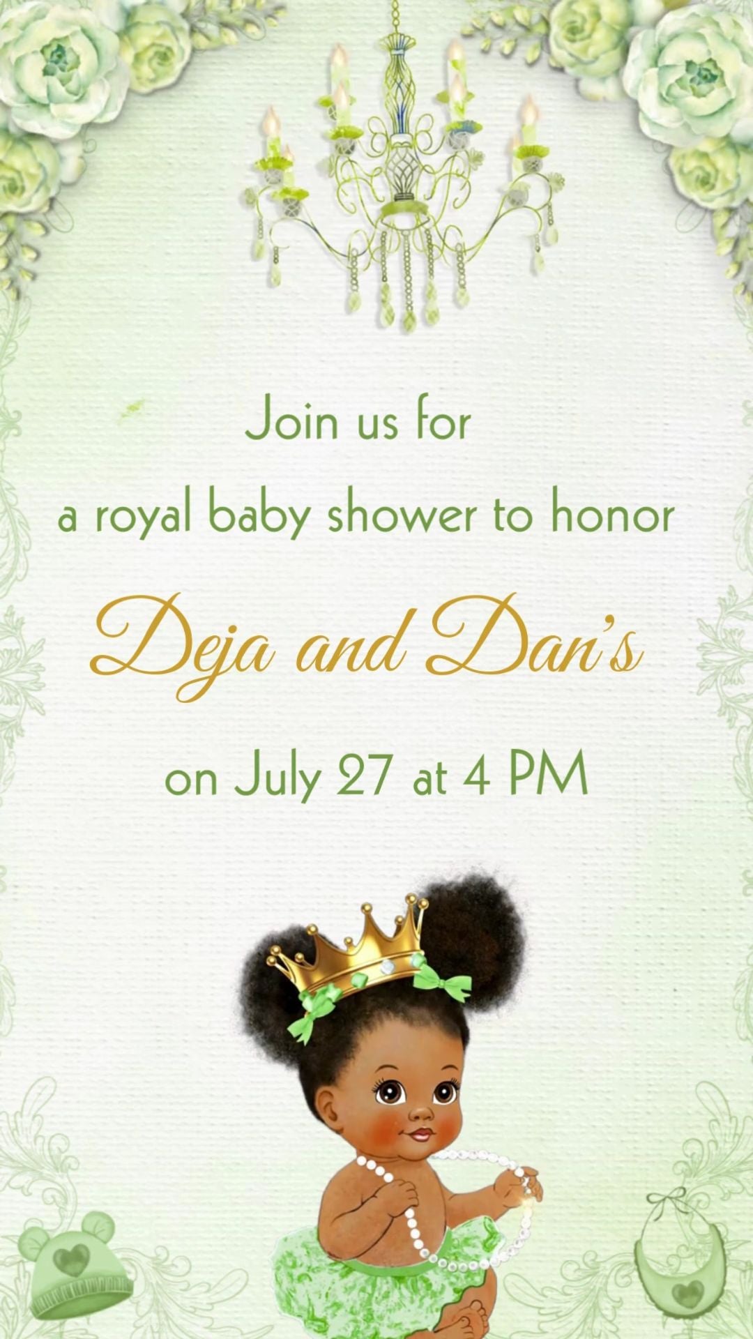 Little Princess Girl Baby Shower Video Invitation - Little Princess Green Theme Baby Shower Digital Invite  | Canva Template | Instant Download