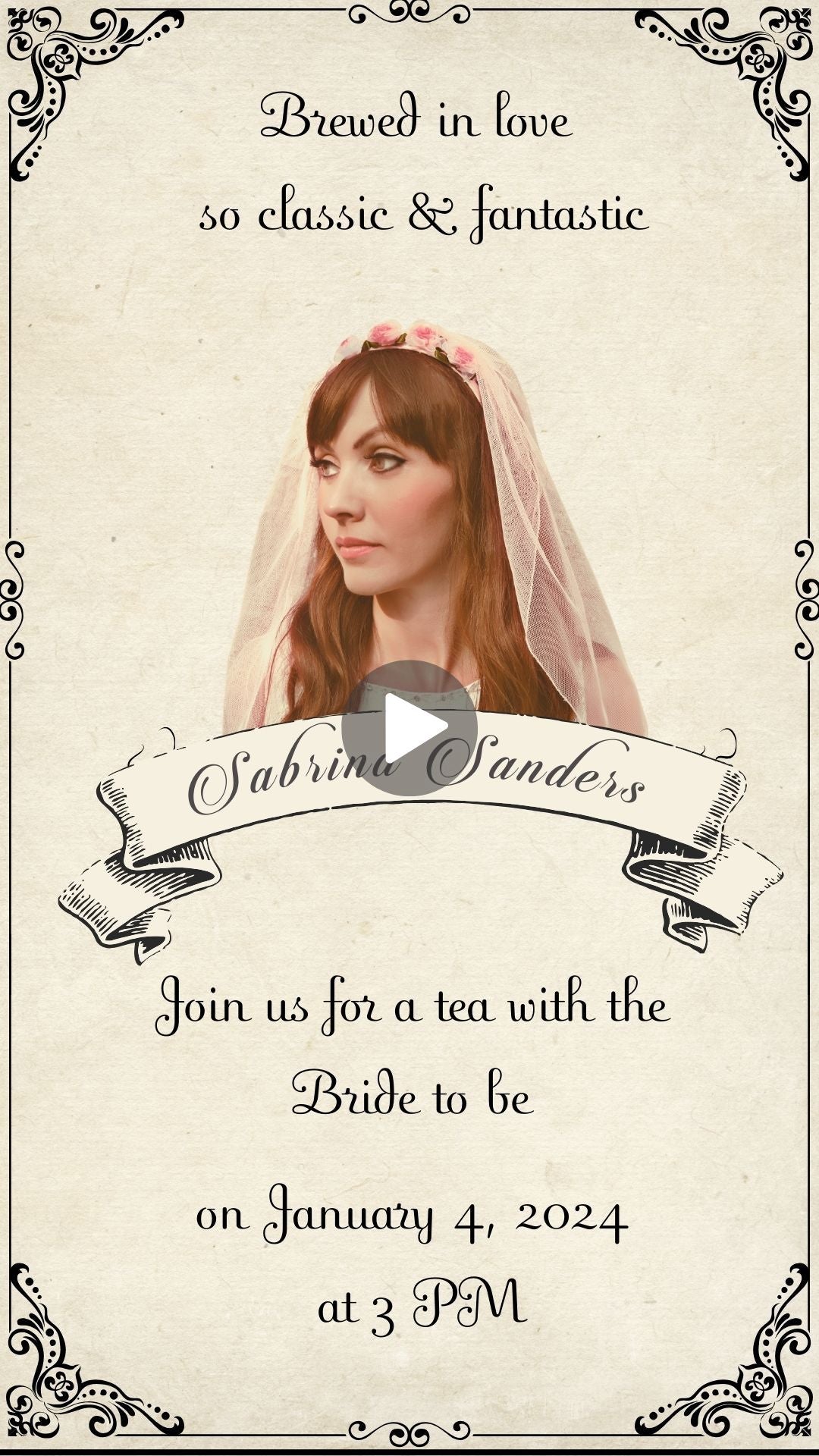 Vintage Bridal Shower Video Invitation - Vintage Bridal Shower Tea Party Digital Invite