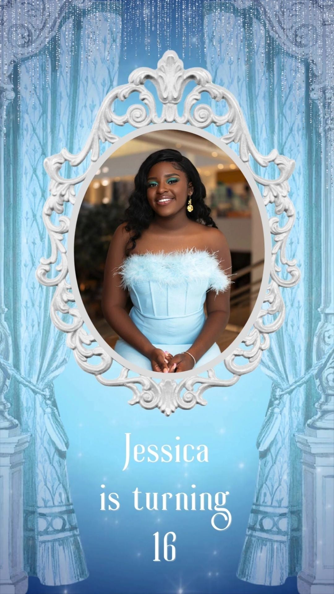 Cinderella Sweet 16 Invitation – Dark Skin Princess Birthday Video Invitation - Cinderella Theme Digital Party Invite | Canva Template | Instant Download