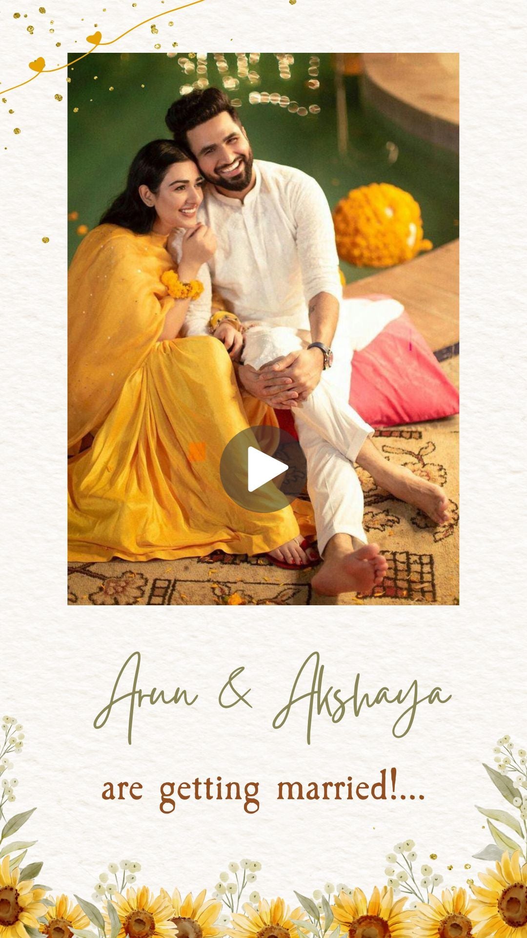 Indian Sunflower Wedding Invitation - Sunflower Theme Digital Wedding Invite - Save The Date